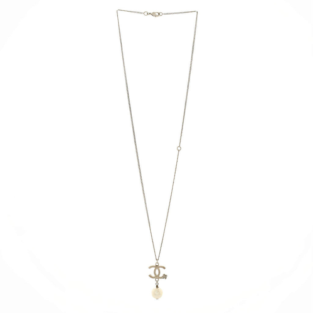 CC Clover Pearl Drop Pendant Necklace Metal and Faux Pearl