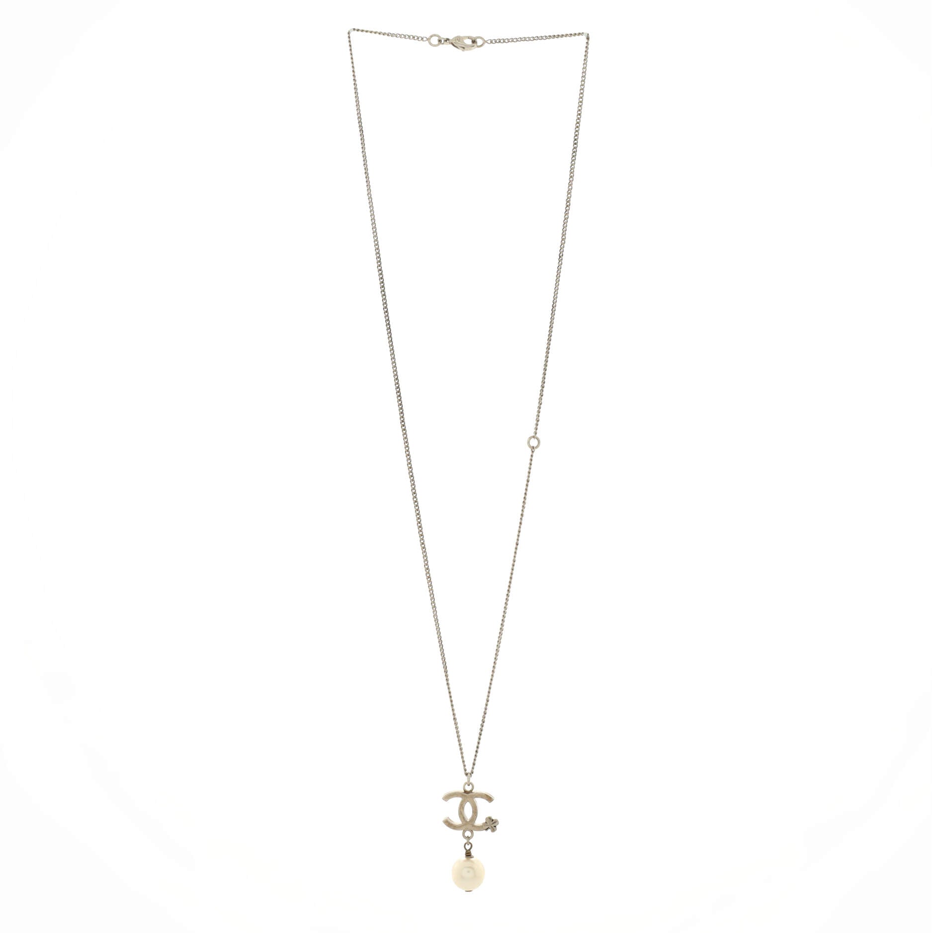 CC Clover Pearl Drop Pendant Necklace Metal and Faux Pearl