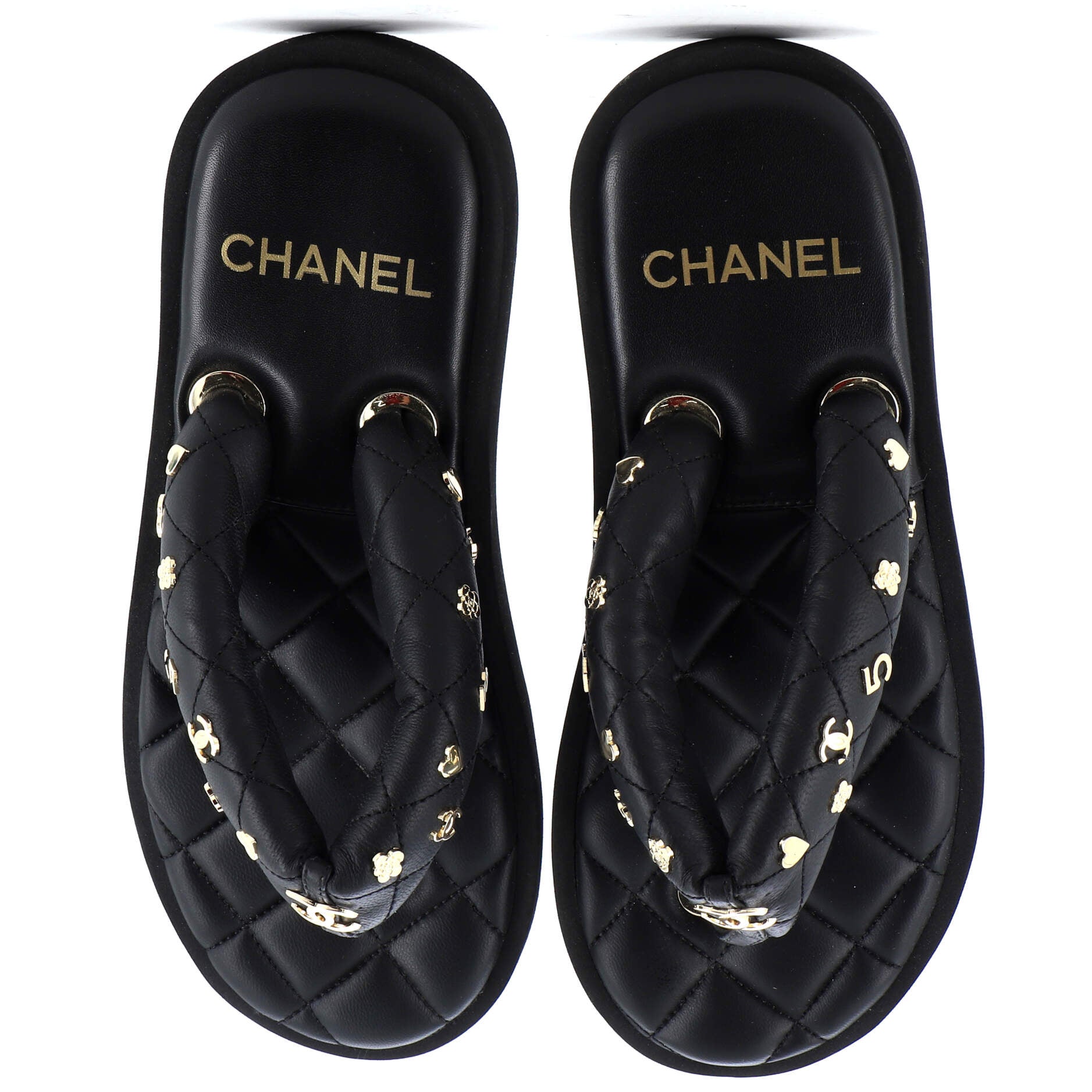 Women's Charm Padded Thong Sandals Quilted Lambskin