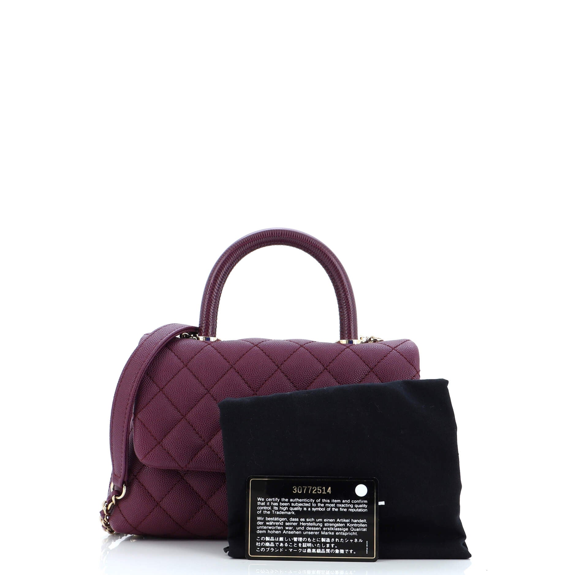 Coco Top Handle Bag Quilted Caviar with Lizard Embossed Handle Mini