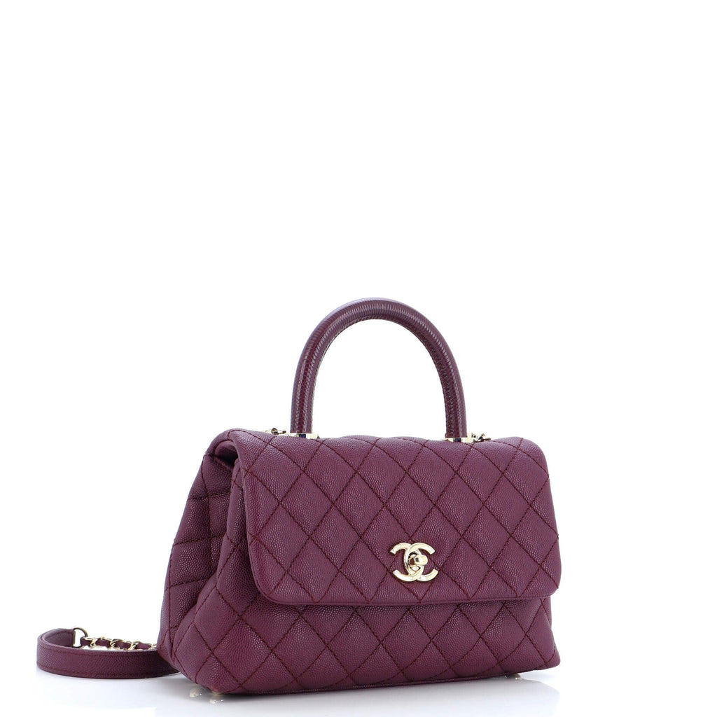 Coco Top Handle Bag Quilted Caviar with Lizard Embossed Handle Mini