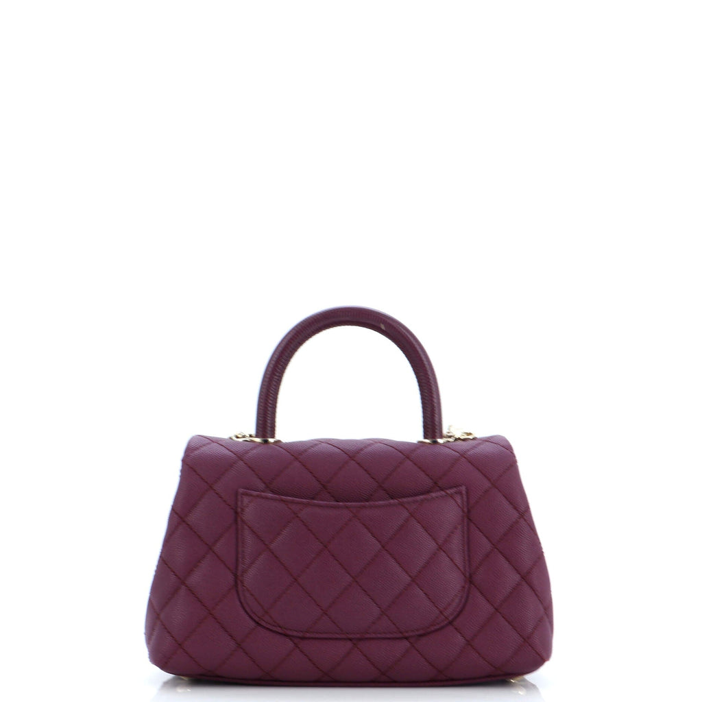 Coco Top Handle Bag Quilted Caviar with Lizard Embossed Handle Mini