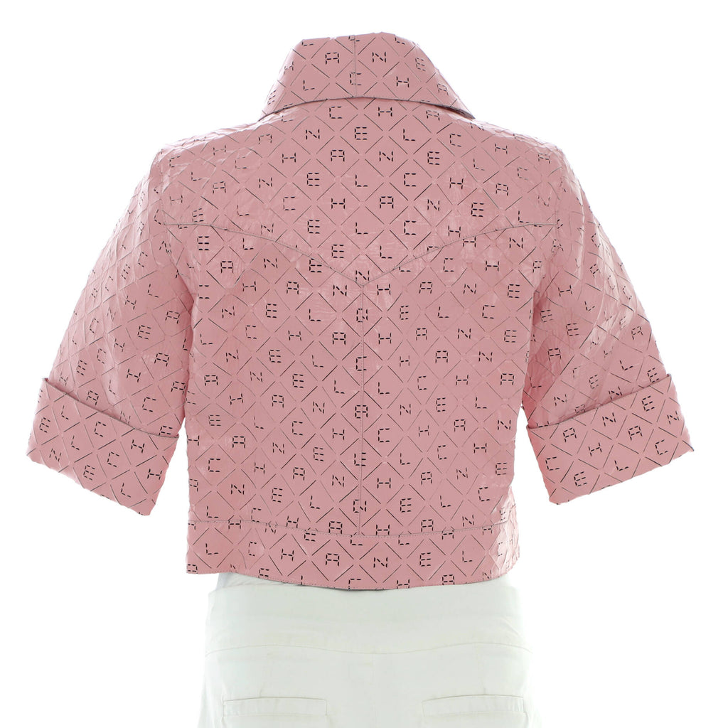 Women's Logo Cropped Short Sleeve Button Up Jacket Perforated Leather