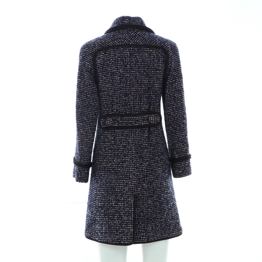 Women's Four Pocket Trim Detail Collared Button Up Coat Tweed with SIlk