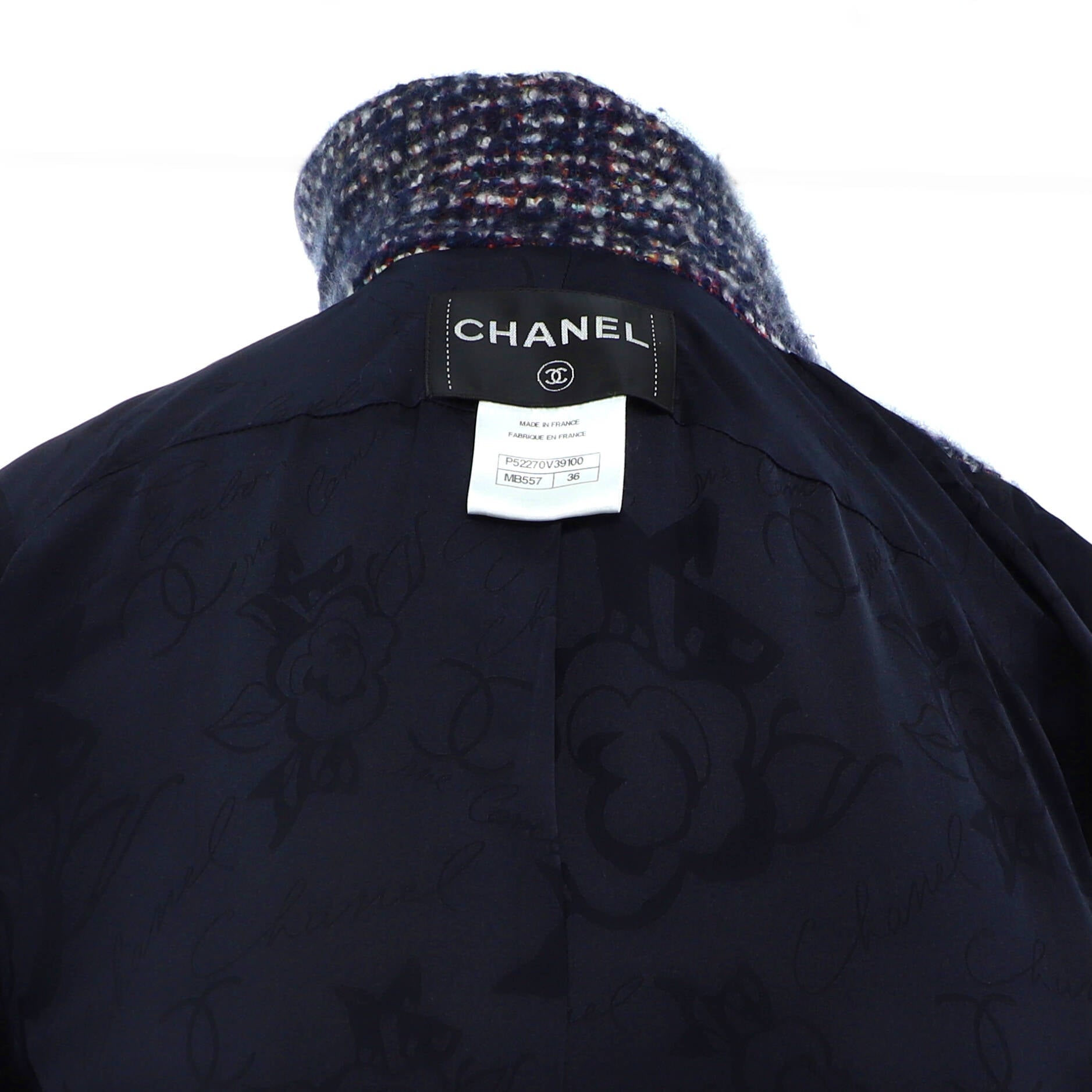 Women's Four Pocket Trim Detail Collared Button Up Coat Tweed with SIlk