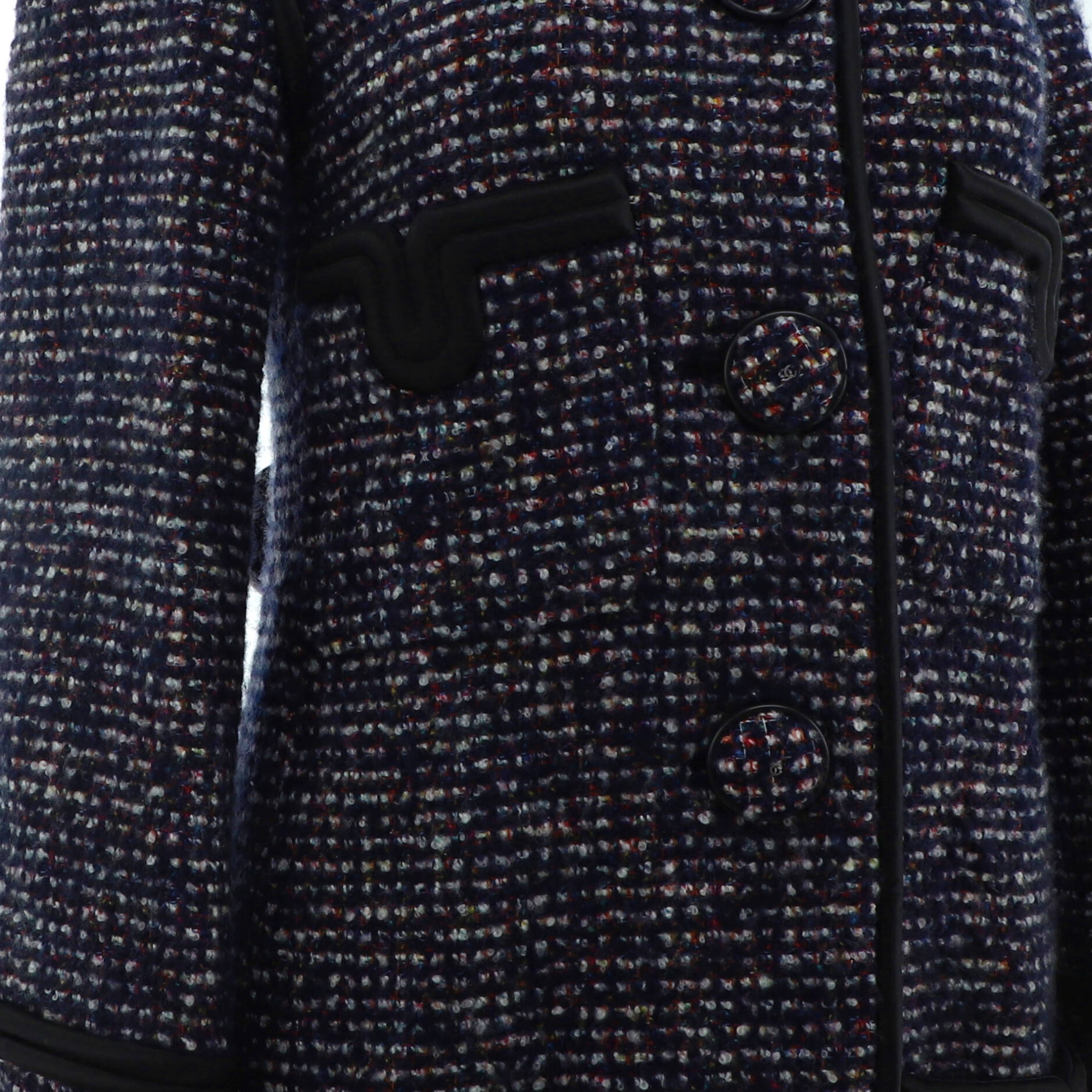 Women's Four Pocket Trim Detail Collared Button Up Coat Tweed with SIlk