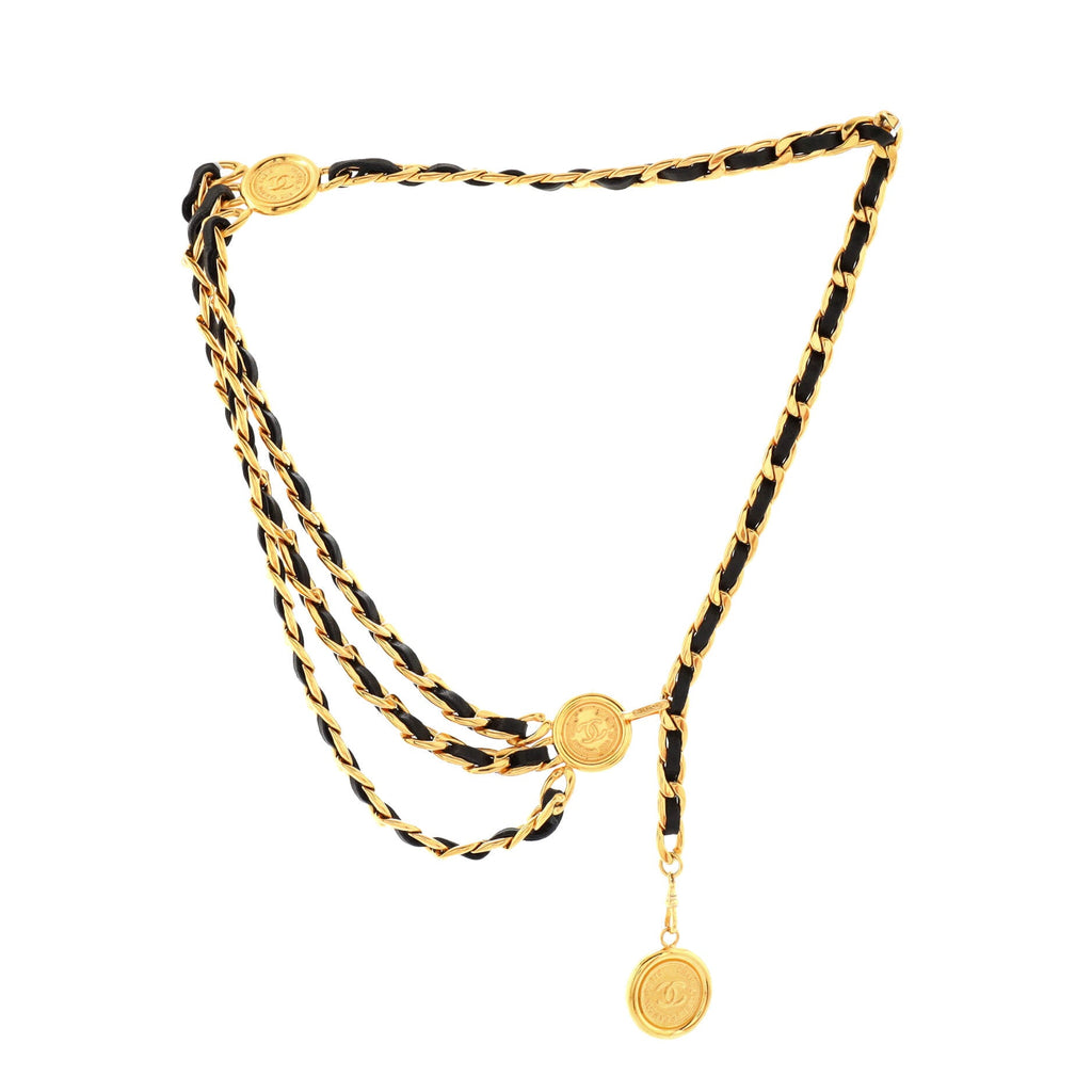 Vintage Multi-Chain Medallion Belt Metal and Leather 85