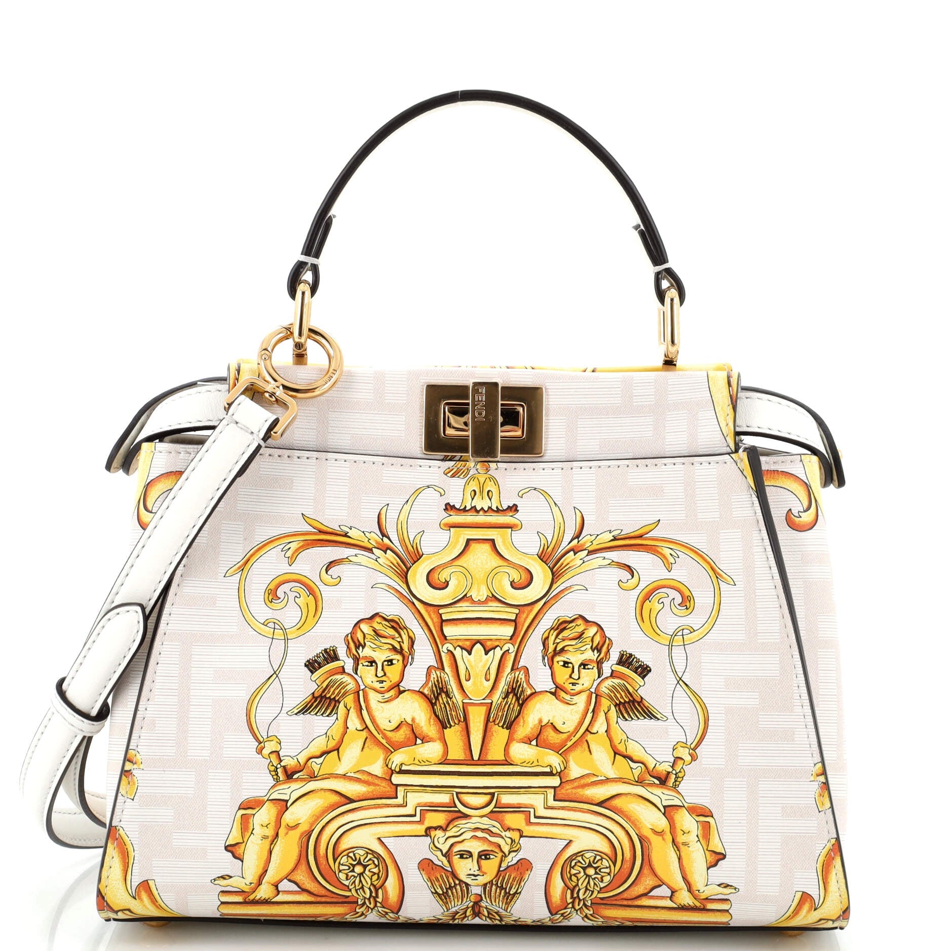 x Versace Fendace Peekaboo Bag Printed Zucca Leather Mini