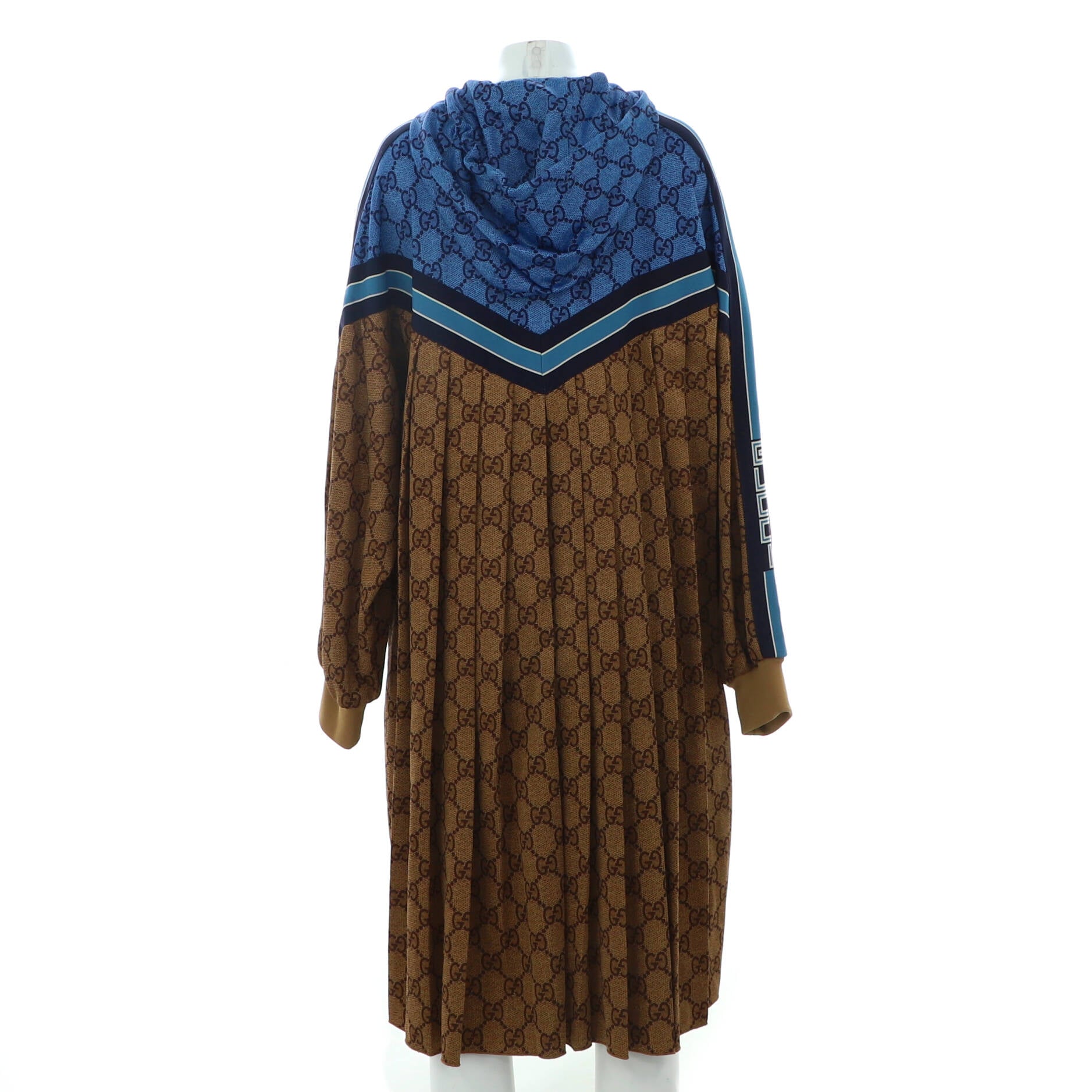 Women's Pleated Hooded Zip Coat GG Polyester and Cotton Blend