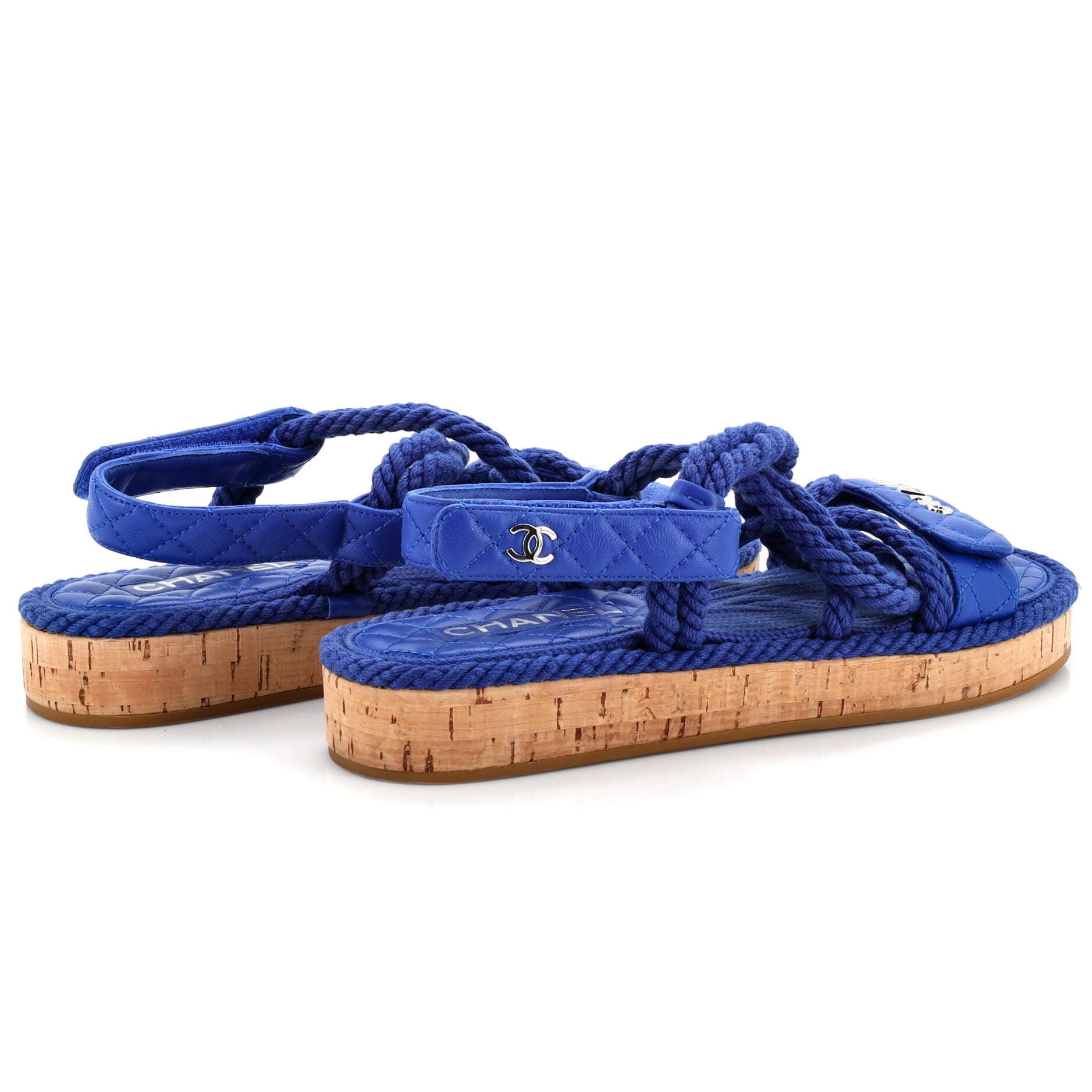 Women's Cord Velcro Dad Sandals Quilted Leather and Cork