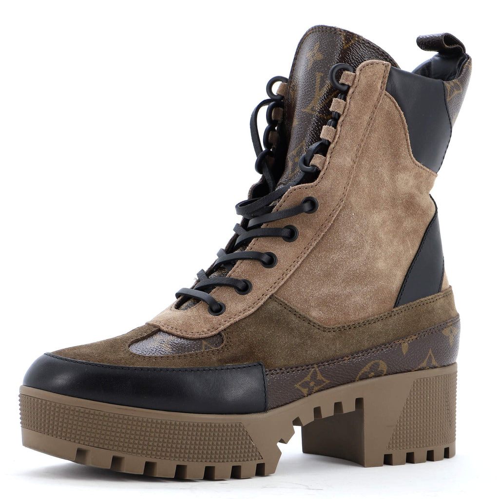 Women's Laureate Platform Desert Boots Suede with Monogram Canvas