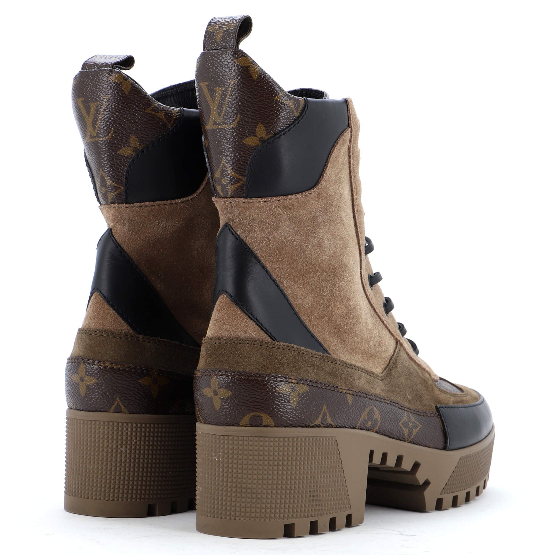 Women's Laureate Platform Desert Boots Suede with Monogram Canvas