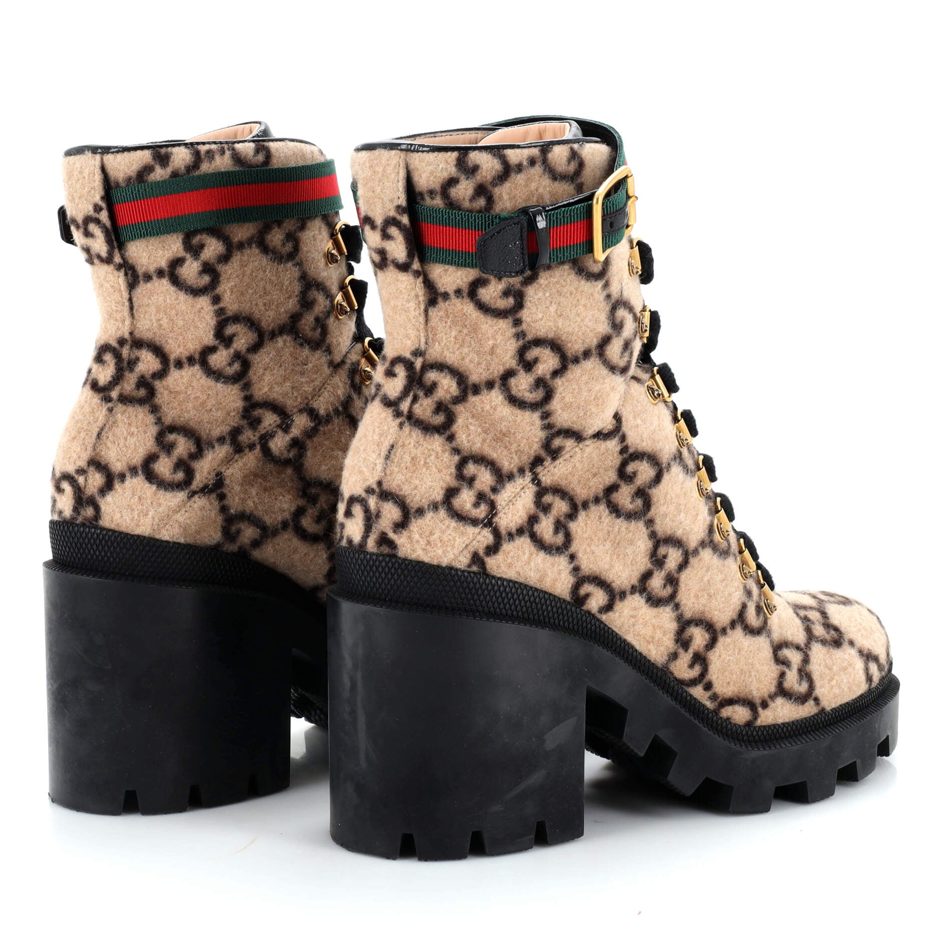 Women's Heeled Lace Up Combat Ankle Boots GG Wool