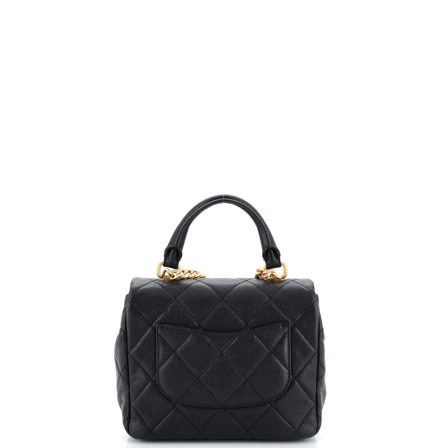 Square Top Handle Flap Bag Quilted Shiny Caviar Mini