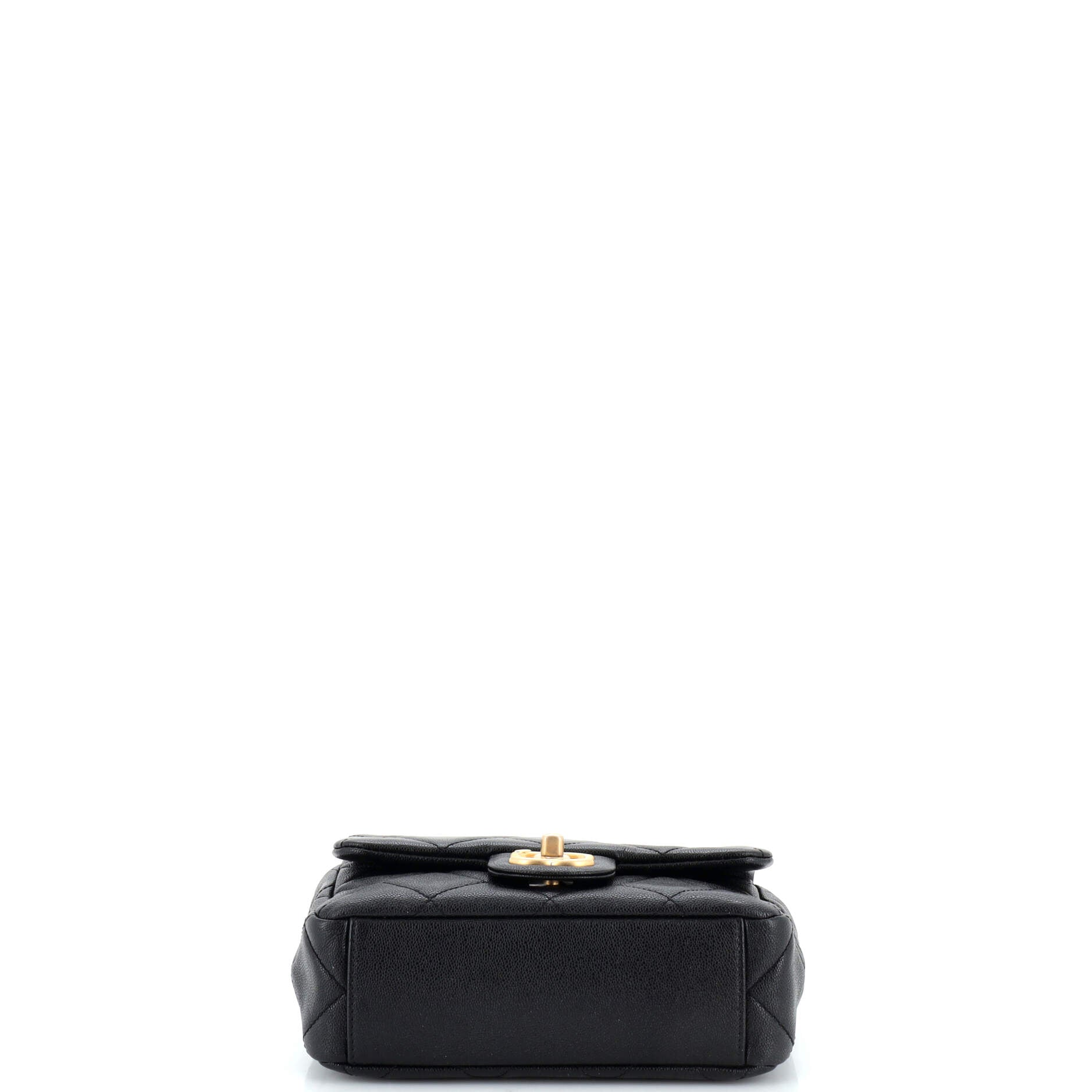 Square Top Handle Flap Bag Quilted Shiny Caviar Mini
