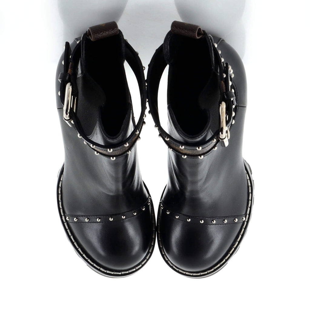 Women's Star Trail Buckle Chelsea Ankle Boots Studded Leather with Monogram Canvas