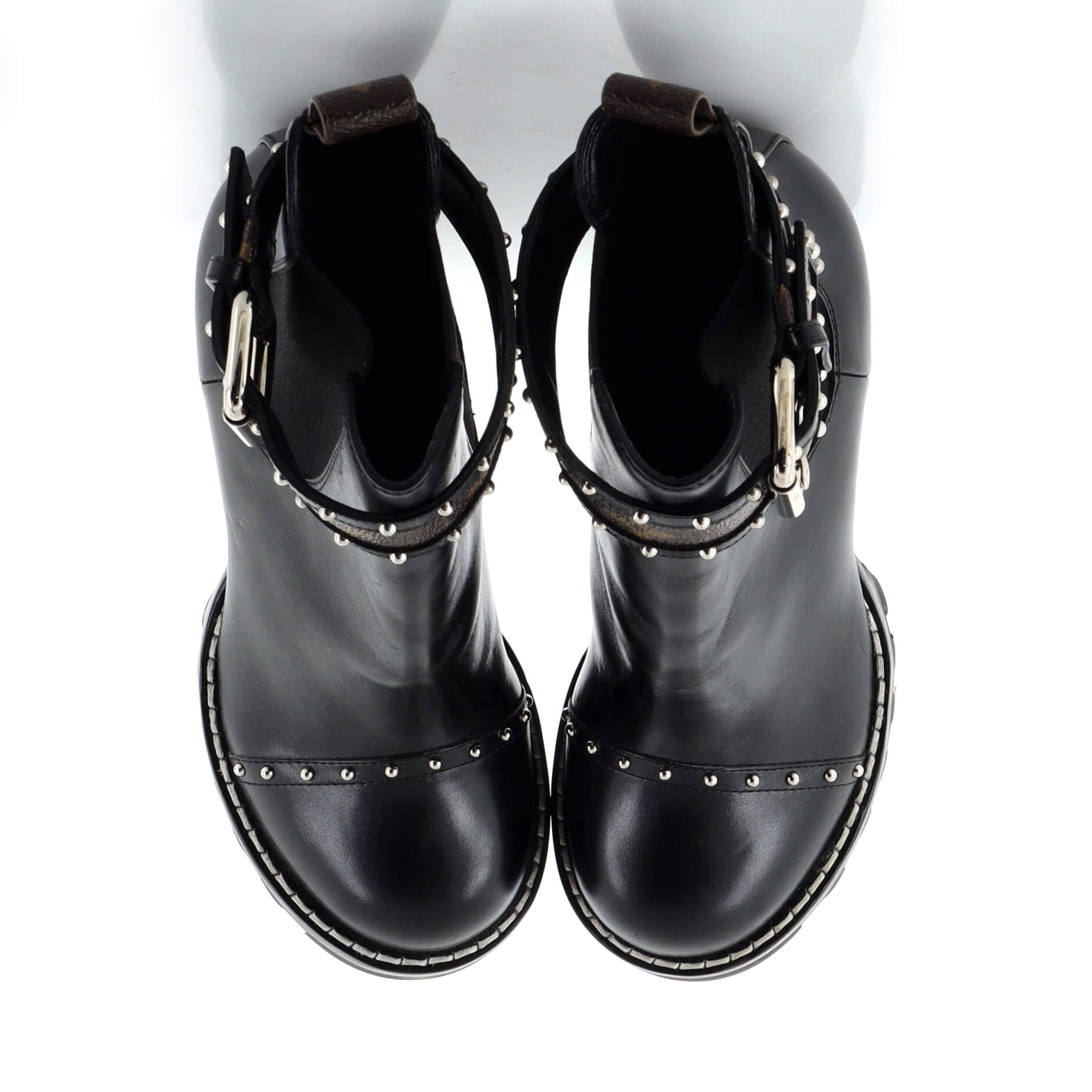Women's Star Trail Buckle Chelsea Ankle Boots Studded Leather with Monogram Canvas