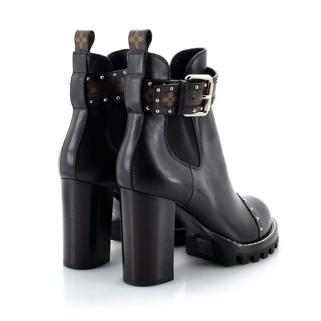 Women's Star Trail Buckle Chelsea Ankle Boots Studded Leather with Monogram Canvas