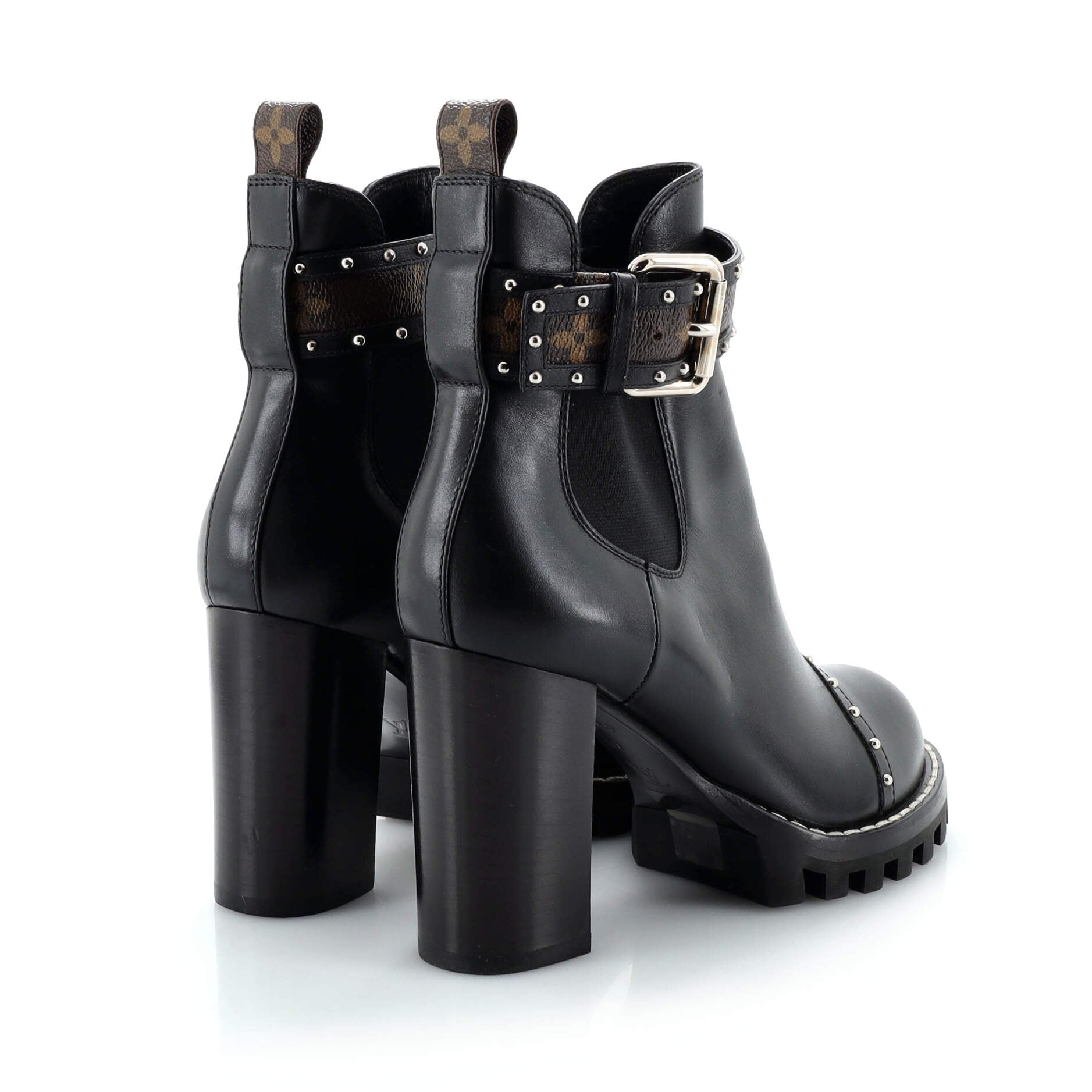 Women's Star Trail Buckle Chelsea Ankle Boots Studded Leather with Monogram Canvas