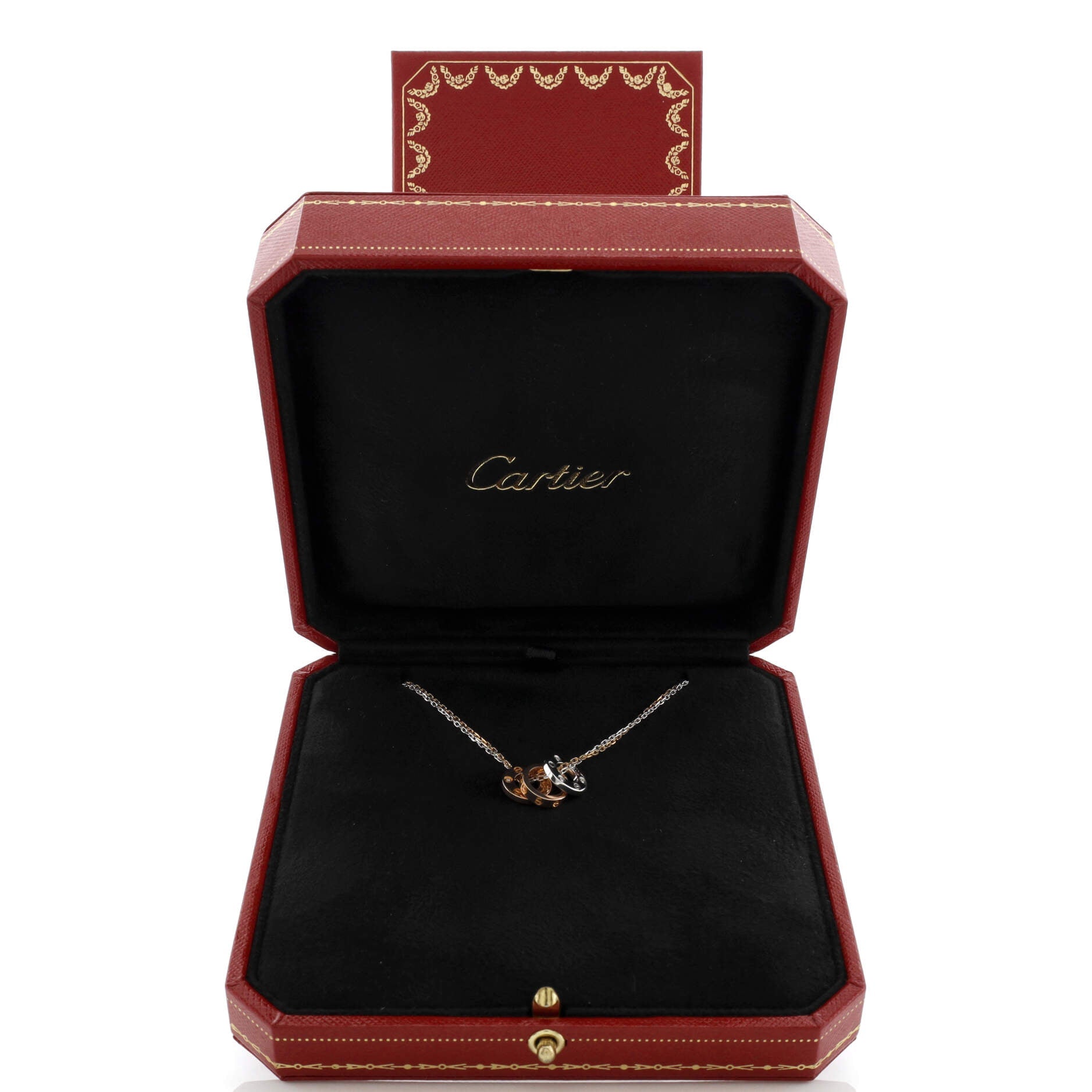 Love 3 Ring Pendant Necklace 18K Rose Gold and 18K White Gold with 6 Diamonds