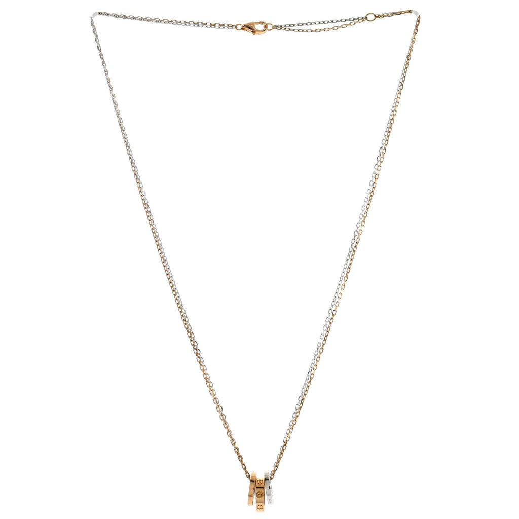 Love 3 Ring Pendant Necklace 18K Rose Gold and 18K White Gold with 6 Diamonds