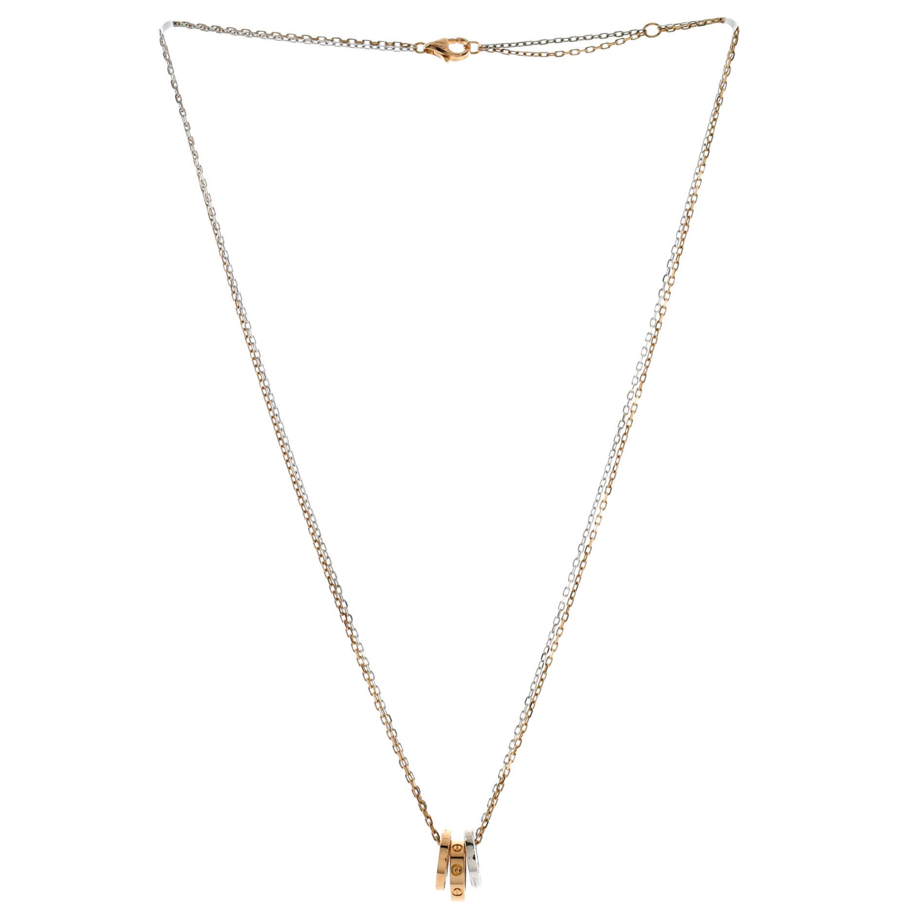Love 3 Ring Pendant Necklace 18K Rose Gold and 18K White Gold with 6 Diamonds