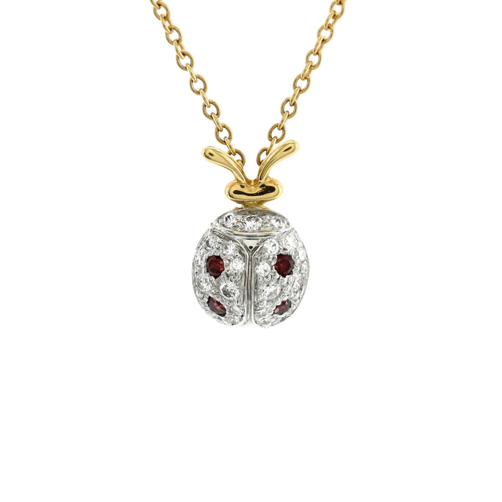 Schlumberger Ladybug Necklace 18K Yellow Gold with Diamonds and Garnets