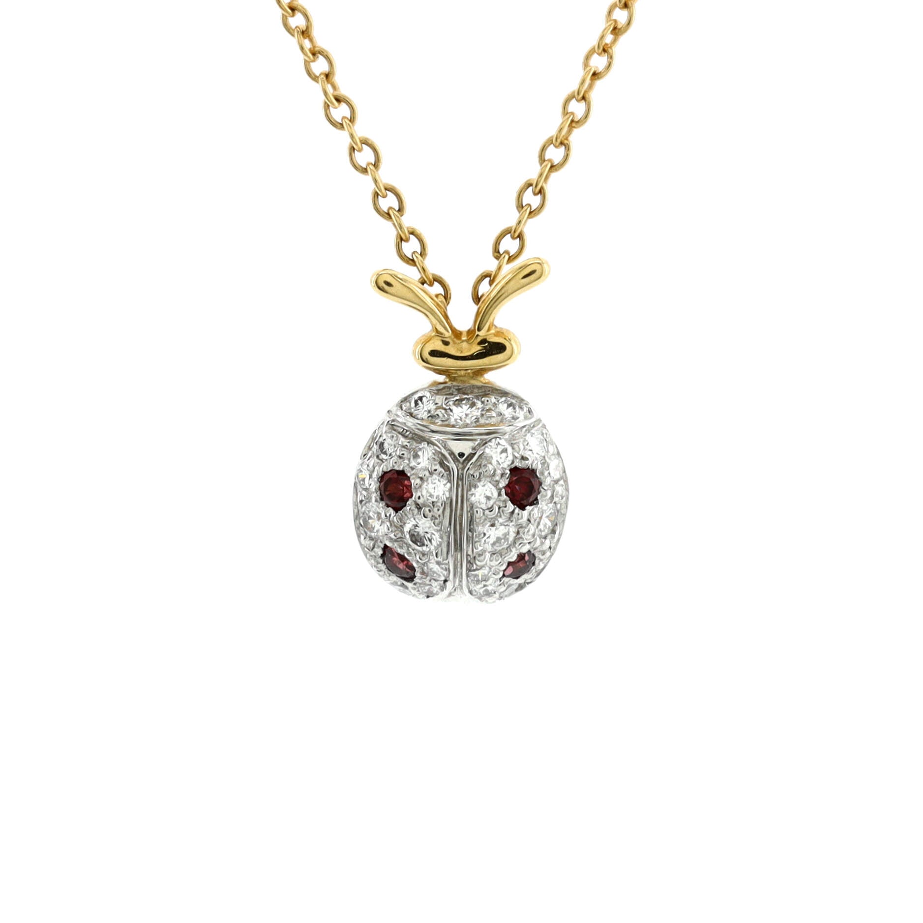 Schlumberger Ladybug Necklace 18K Yellow Gold with Diamonds and Garnets