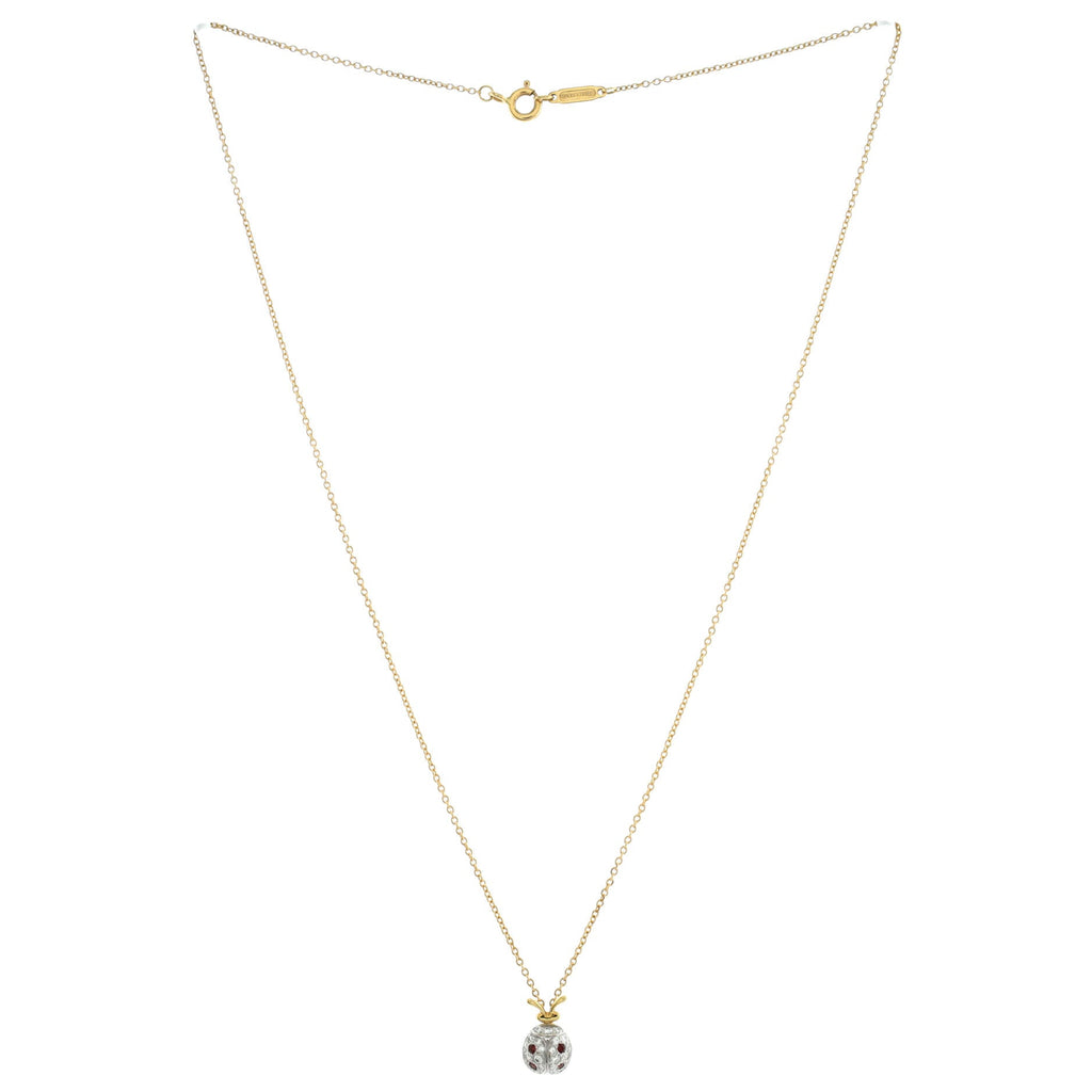 Schlumberger Ladybug Necklace 18K Yellow Gold with Diamonds and Garnets