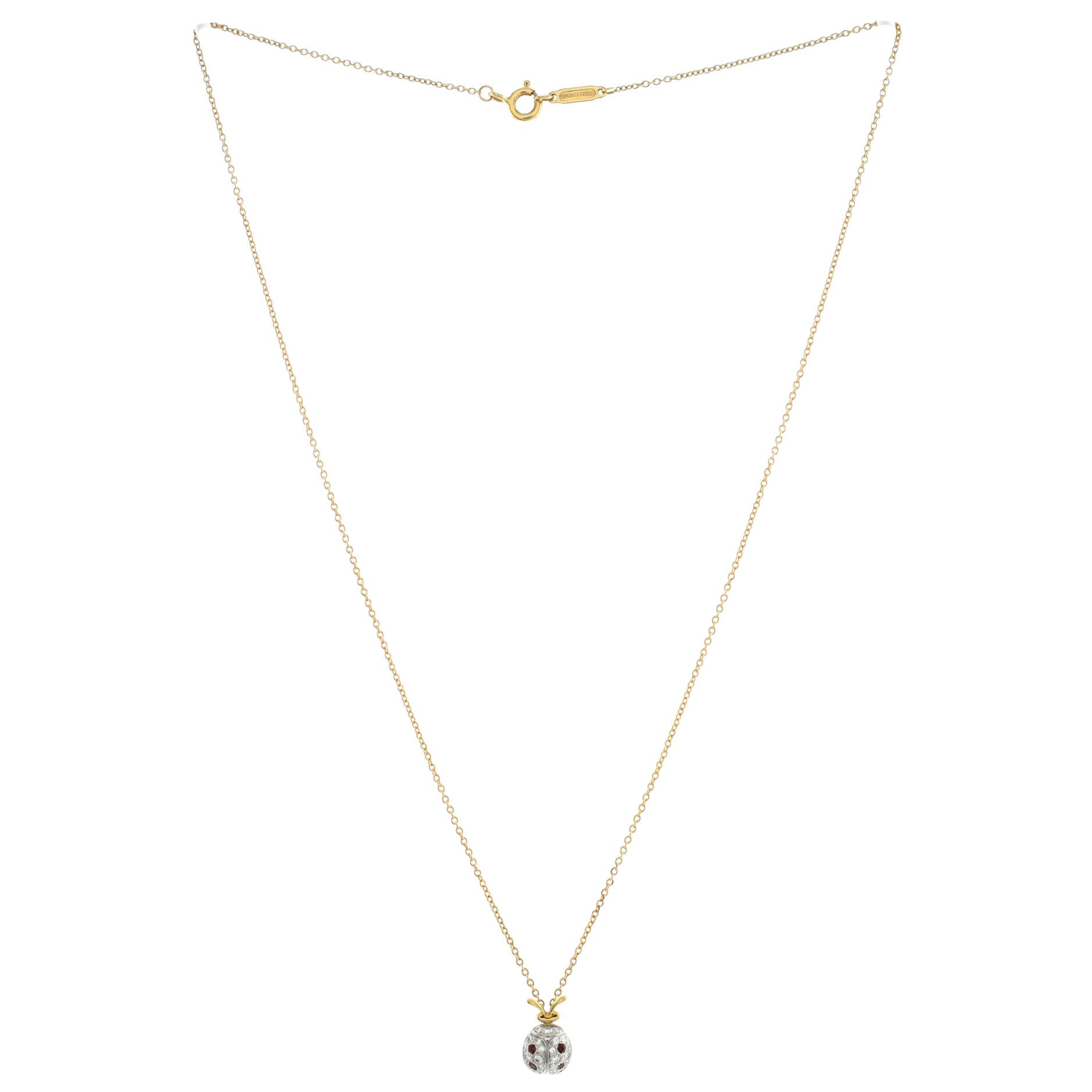 Schlumberger Ladybug Necklace 18K Yellow Gold with Diamonds and Garnets