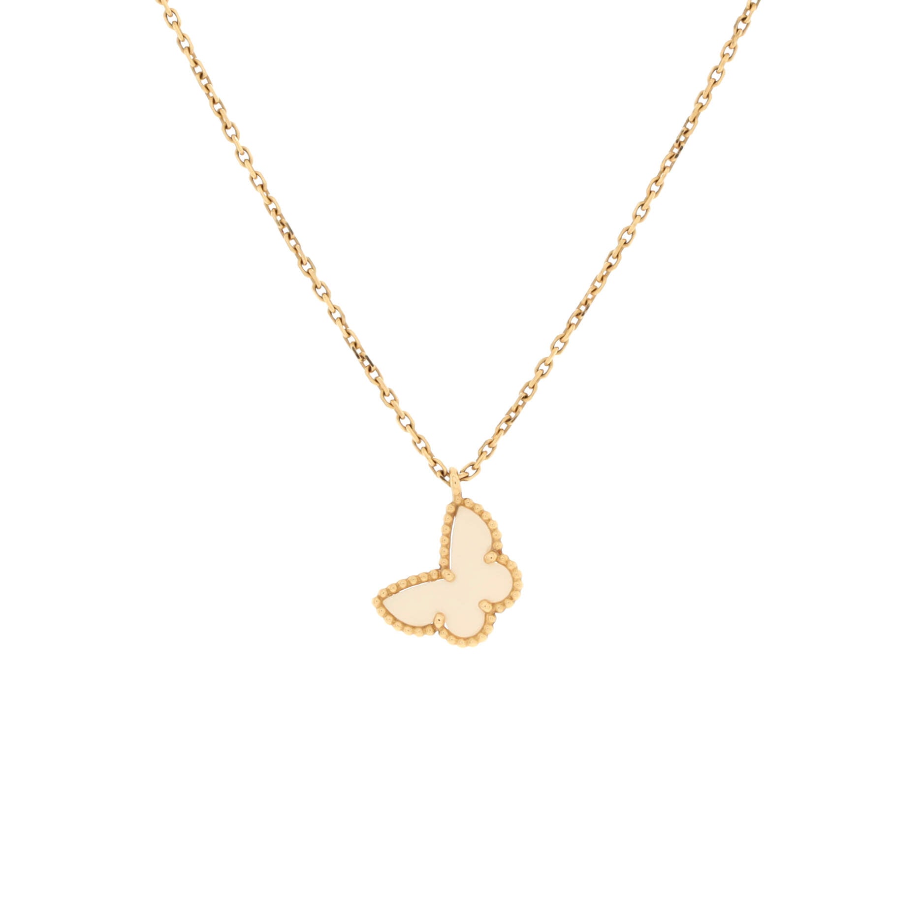 Sweet Alhambra Butterfly Pendant Necklace 18K Yellow Gold and Mother of Pearl