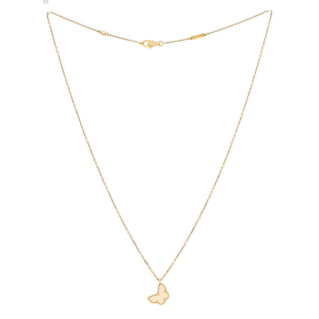 Sweet Alhambra Butterfly Pendant Necklace 18K Yellow Gold and Mother of Pearl