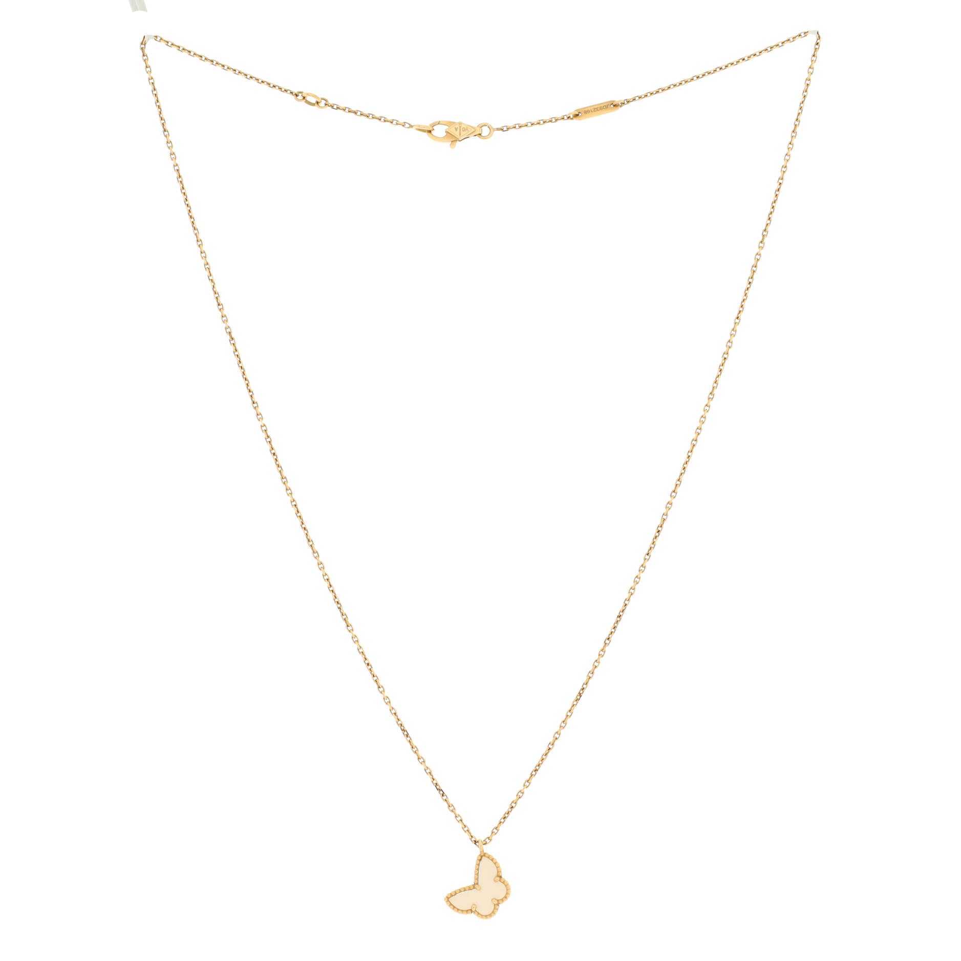 Sweet Alhambra Butterfly Pendant Necklace 18K Yellow Gold and Mother of Pearl