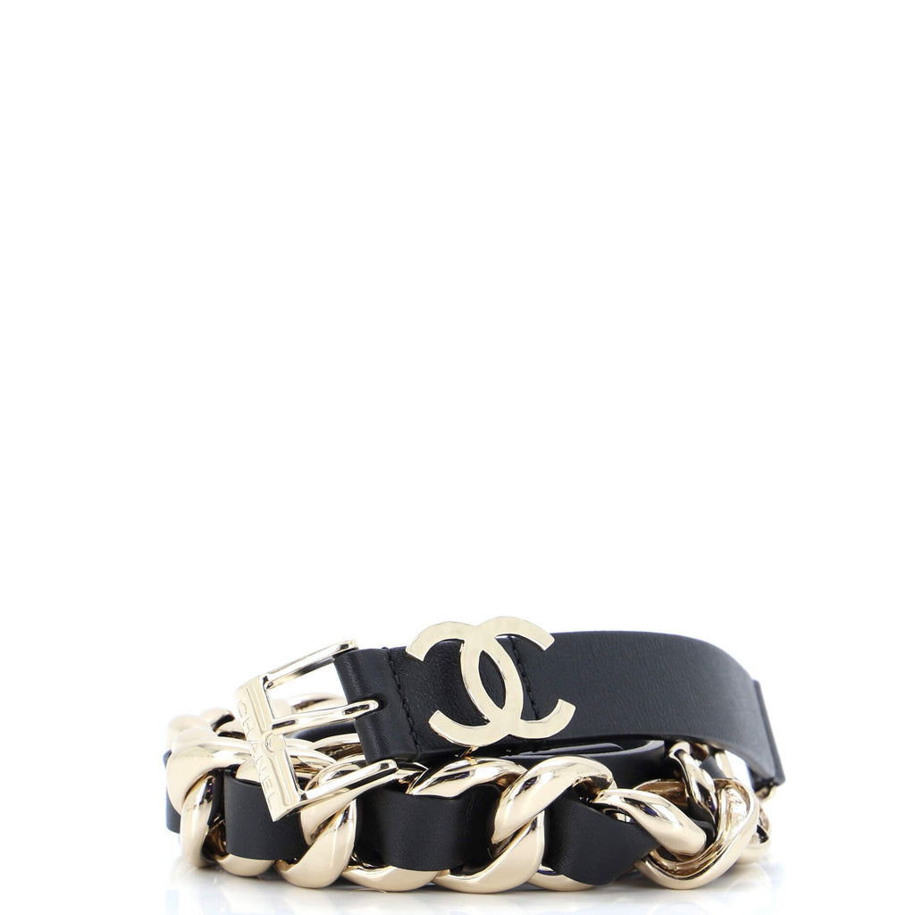 CC Woven Chain Belt Leather with Metal Medium 75
