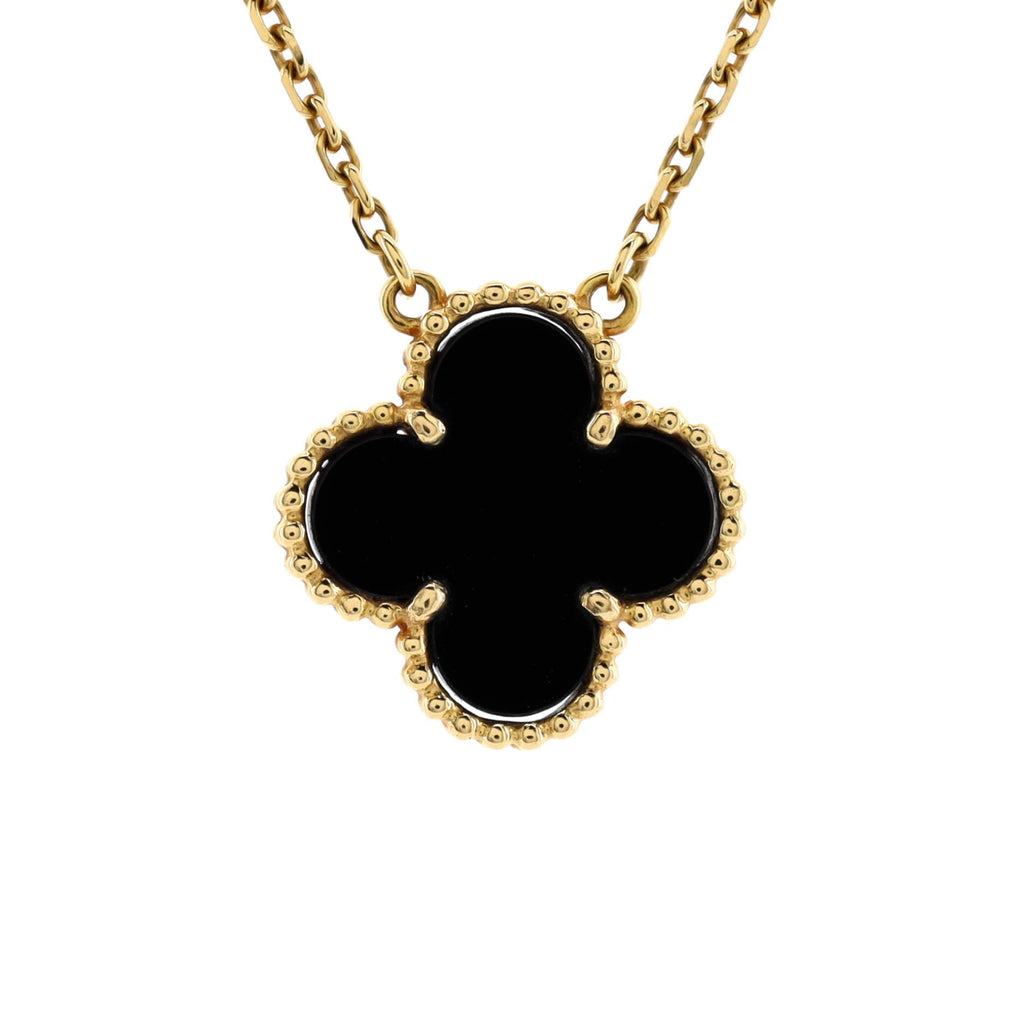 Vintage Alhambra Pendant Necklace 18K Yellow Gold and Onyx