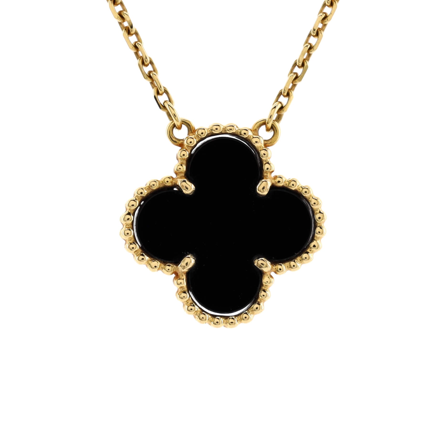 Vintage Alhambra Pendant Necklace 18K Yellow Gold and Onyx