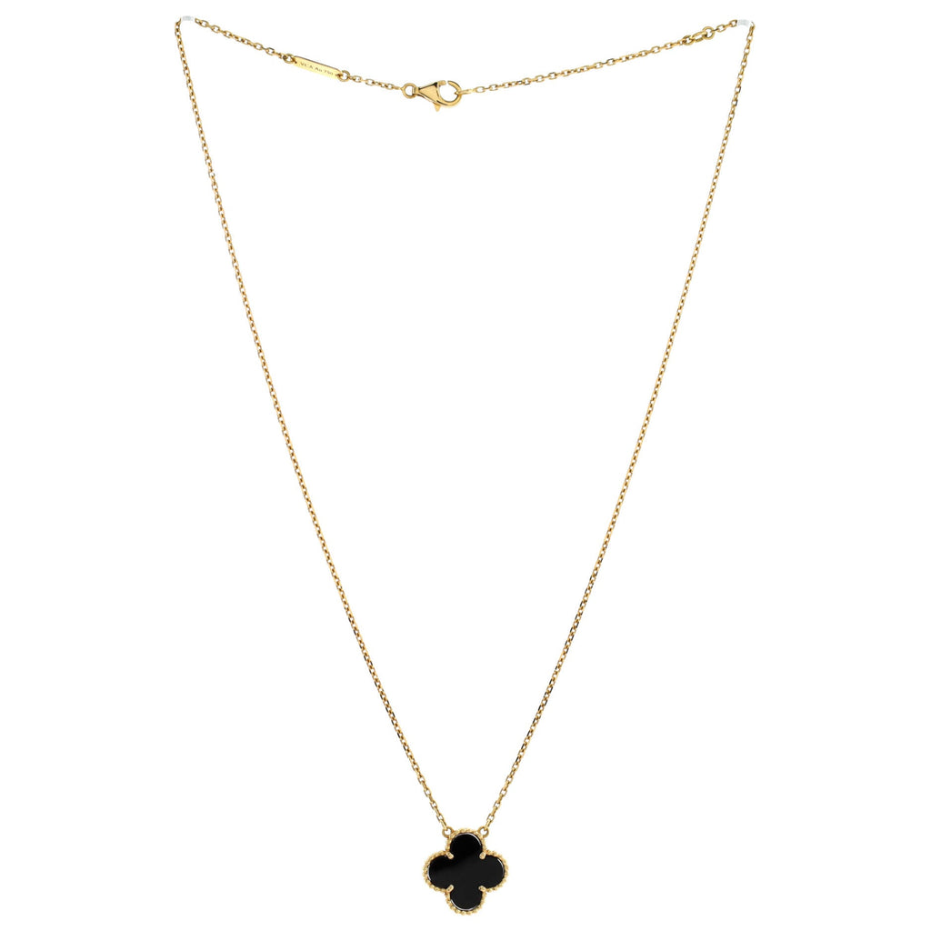 Vintage Alhambra Pendant Necklace 18K Yellow Gold and Onyx