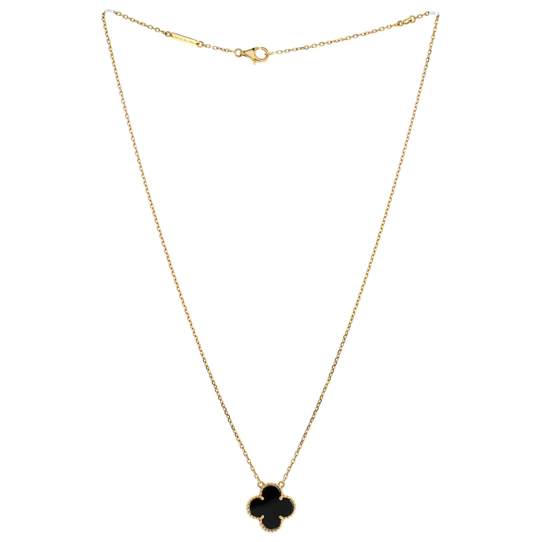 Vintage Alhambra Pendant Necklace 18K Yellow Gold and Onyx