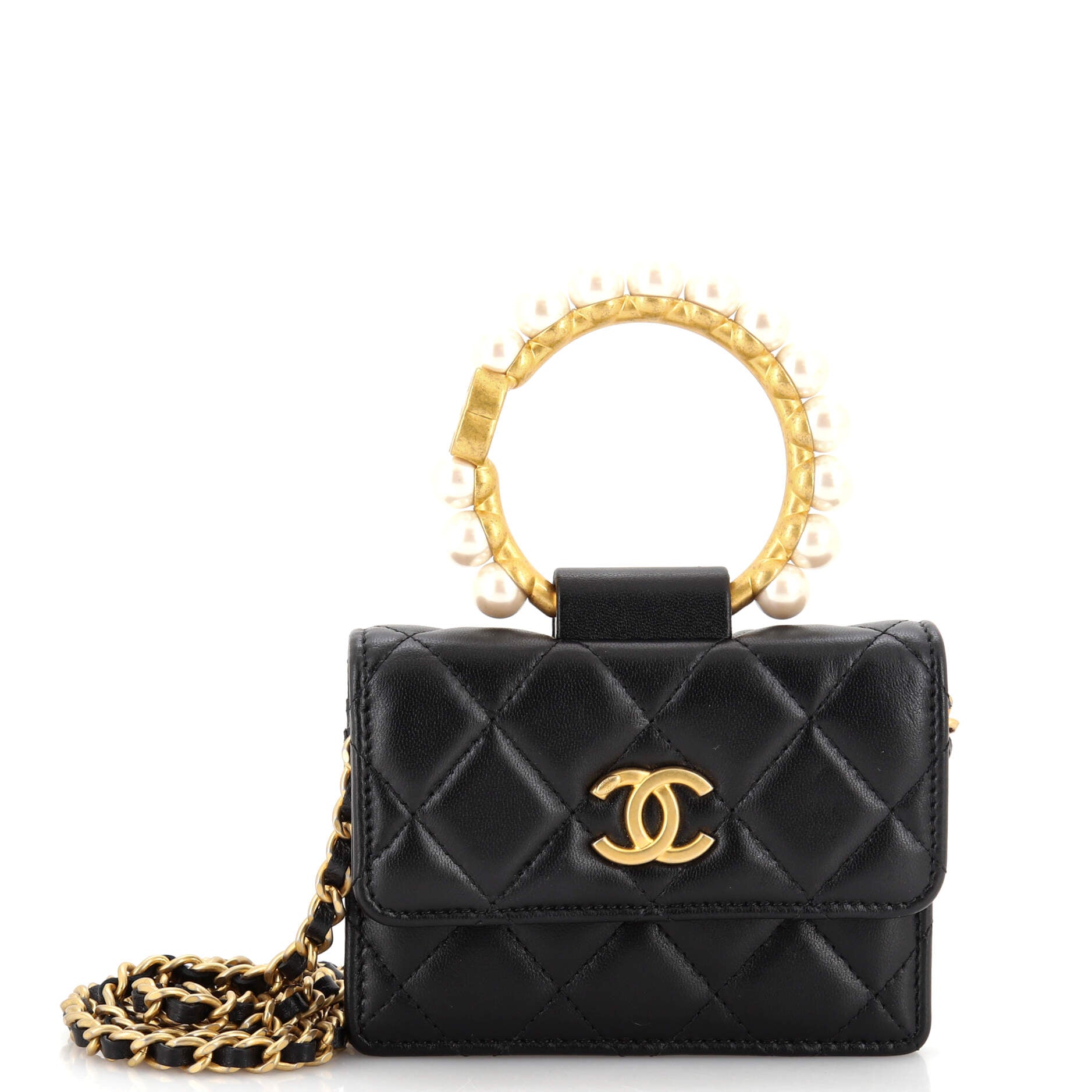 Pearl Crown Clutch with Chain Quilted Lambskin