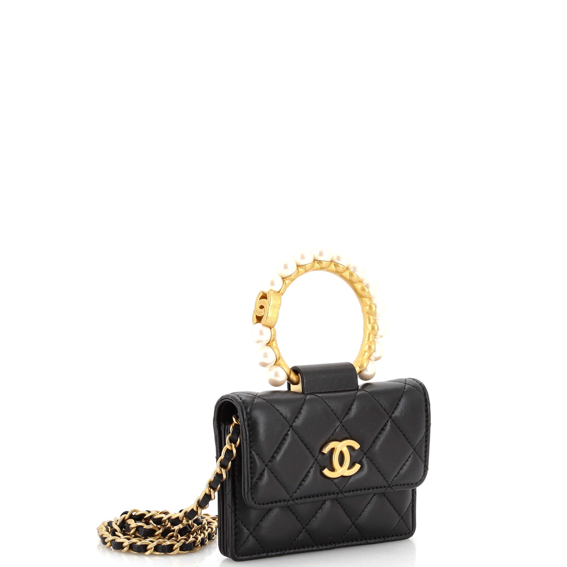 Pearl Crown Clutch with Chain Quilted Lambskin
