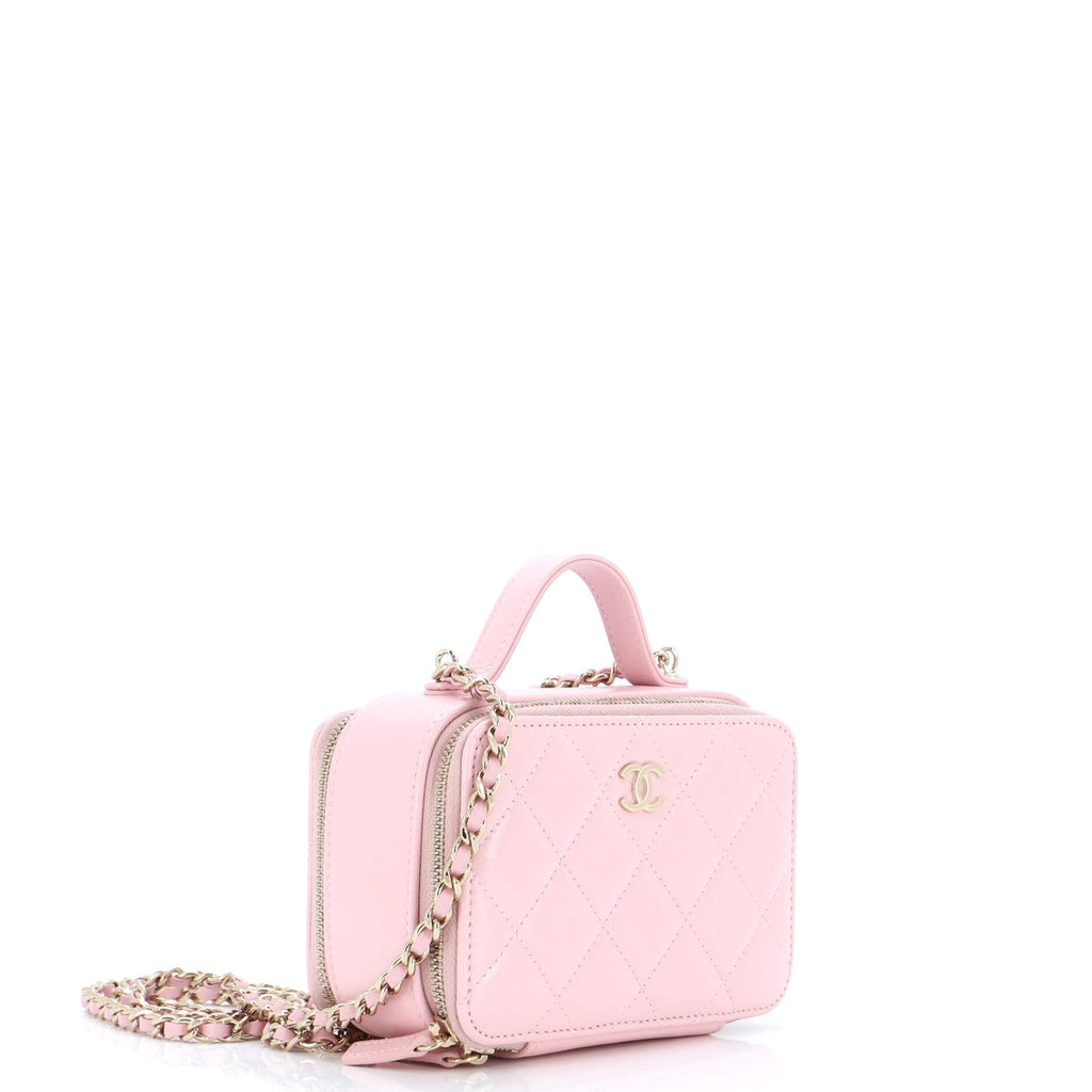 Double Zip CC Vanity Case Quilted Shiny Lambskin Mini