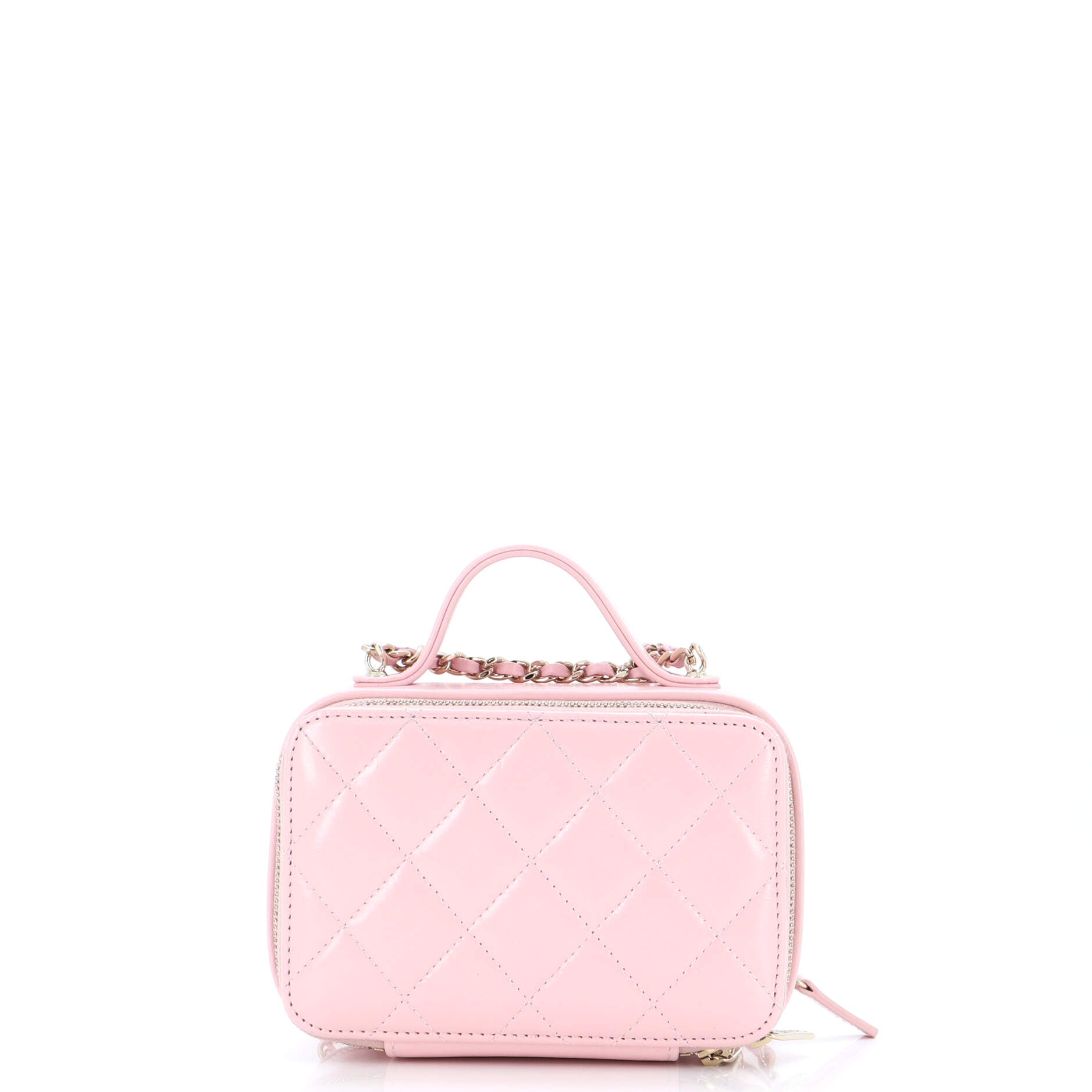 Double Zip CC Vanity Case Quilted Shiny Lambskin Mini