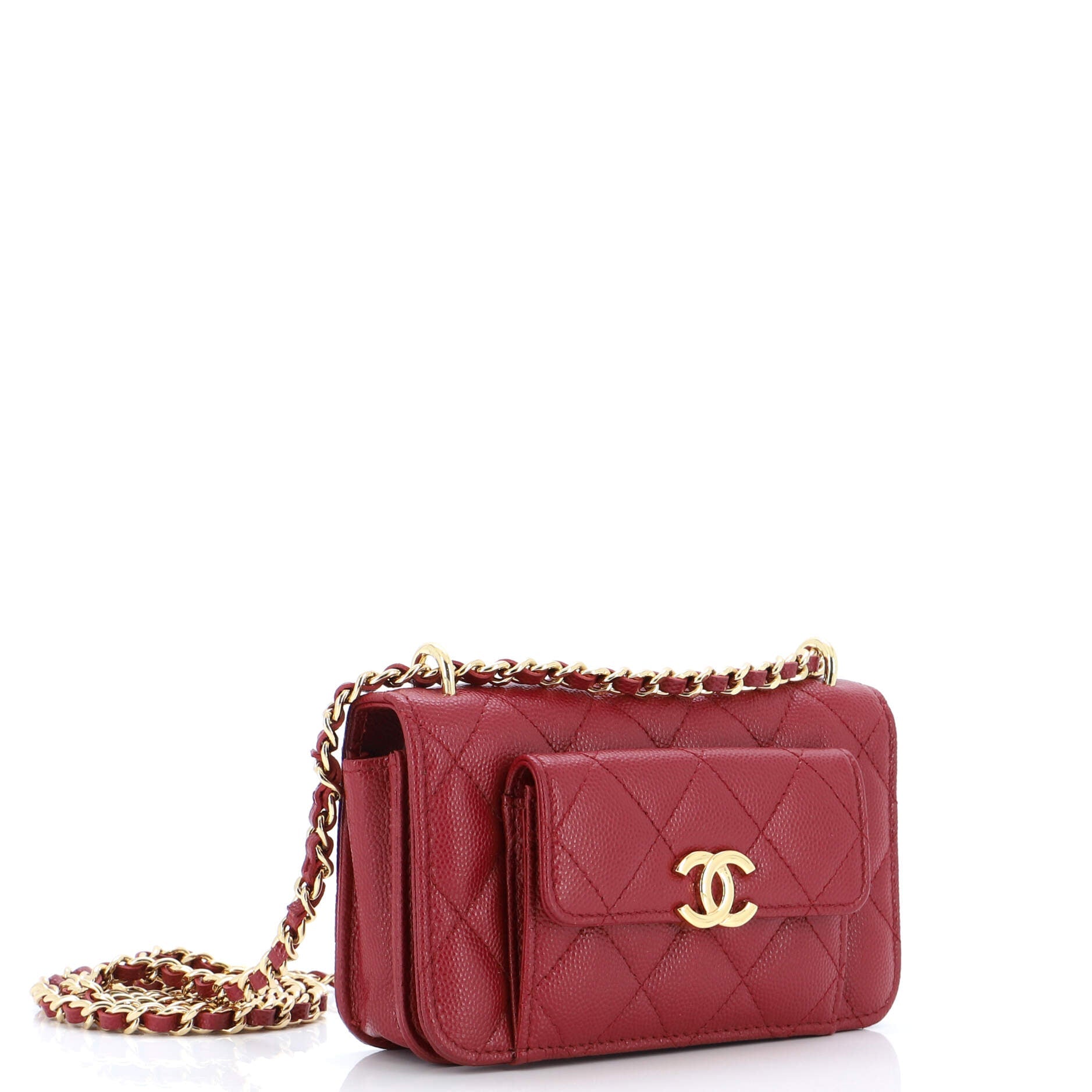 Pocket Twins Clutch with Chain Quilted Caviar