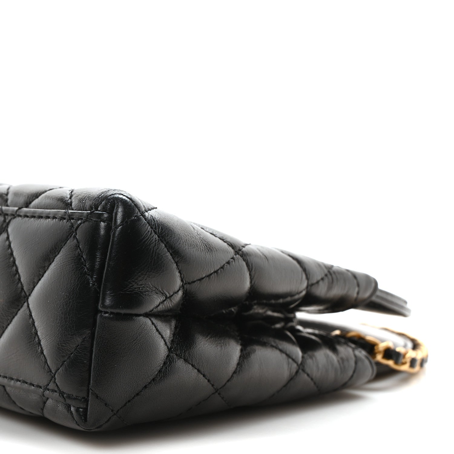 Shiny Aged Calfskin Quilted Nano Kelly Shopper Black