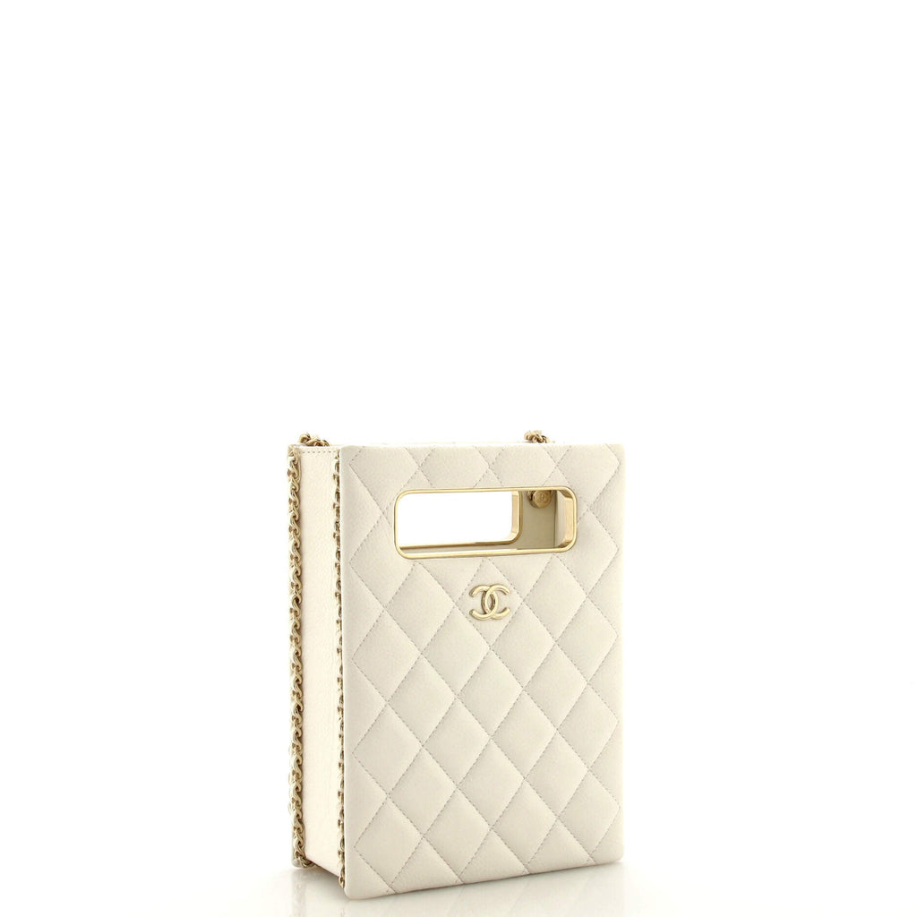 Chain Around Cut Out Handle Evening Tote Quilted Caviar Mini