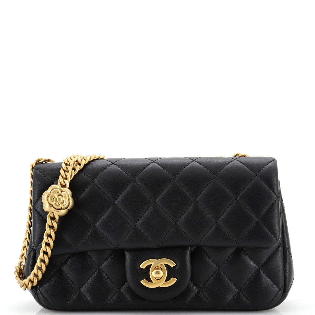 Sweet Camellia Adjustable Chain Flap Bag Quilted Lambskin Mini
