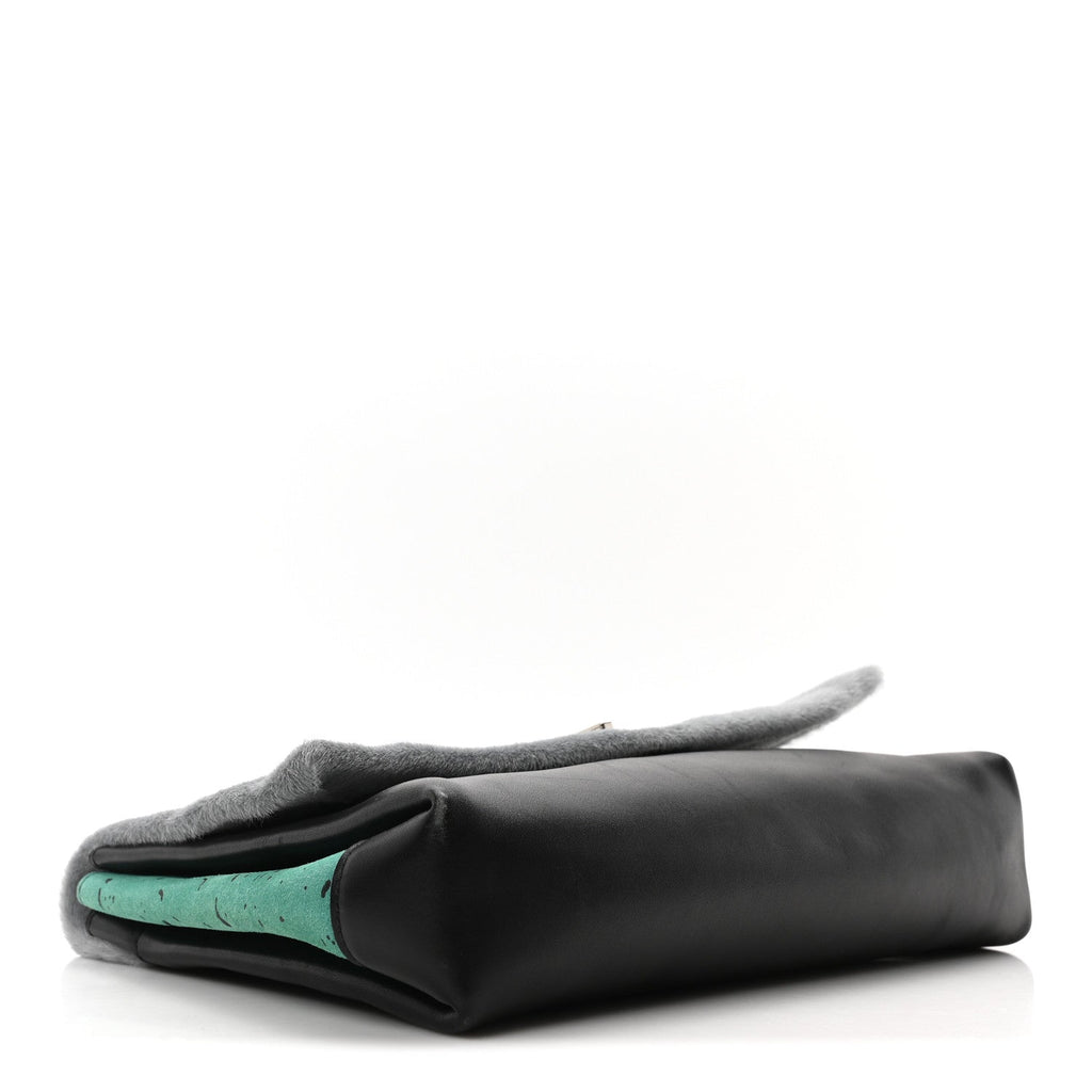 Sheephair Calfskin Suede PS Elliot Clutch Grey Green Black