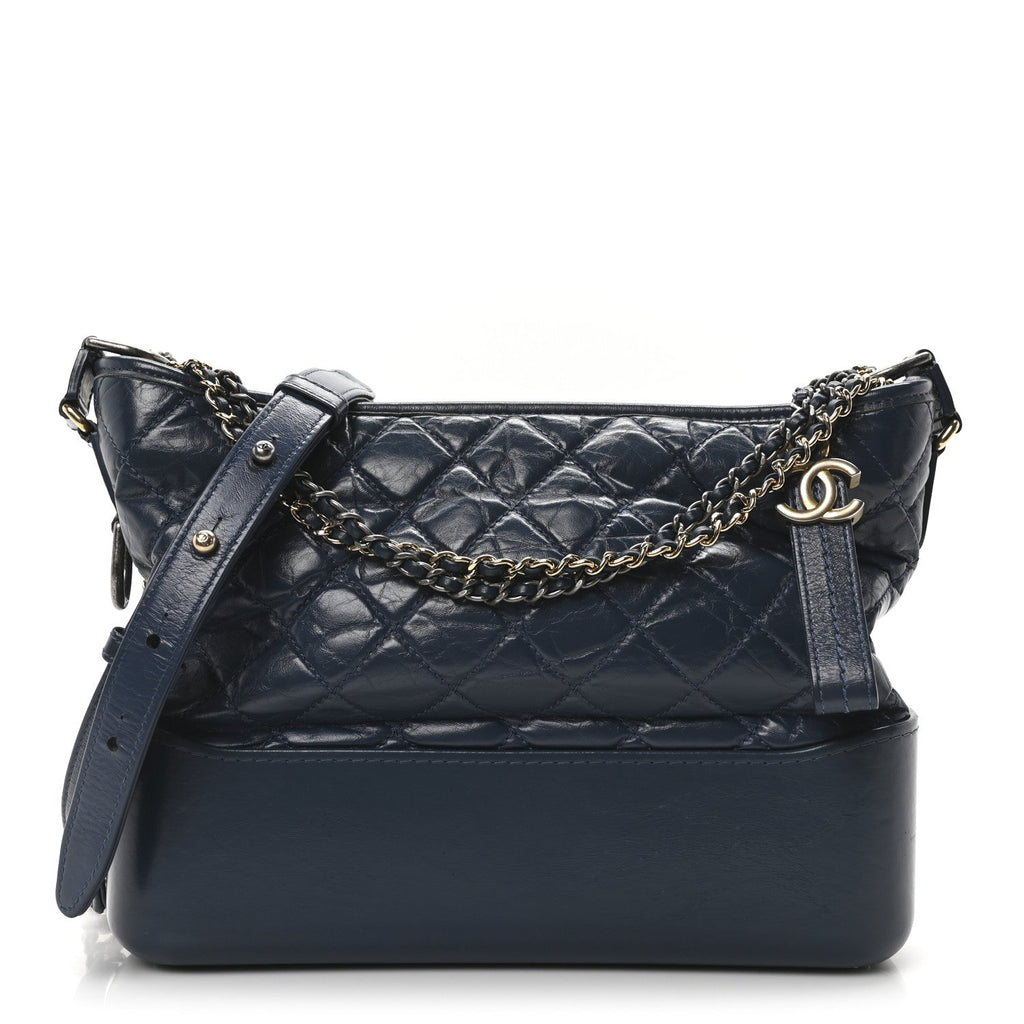 Patent Goatskin Quilted Medium Gabrielle Hobo Blue