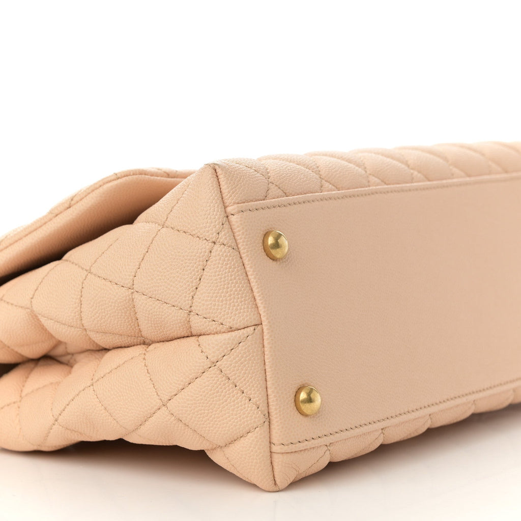 Caviar Quilted Small Coco Handle Flap Beige