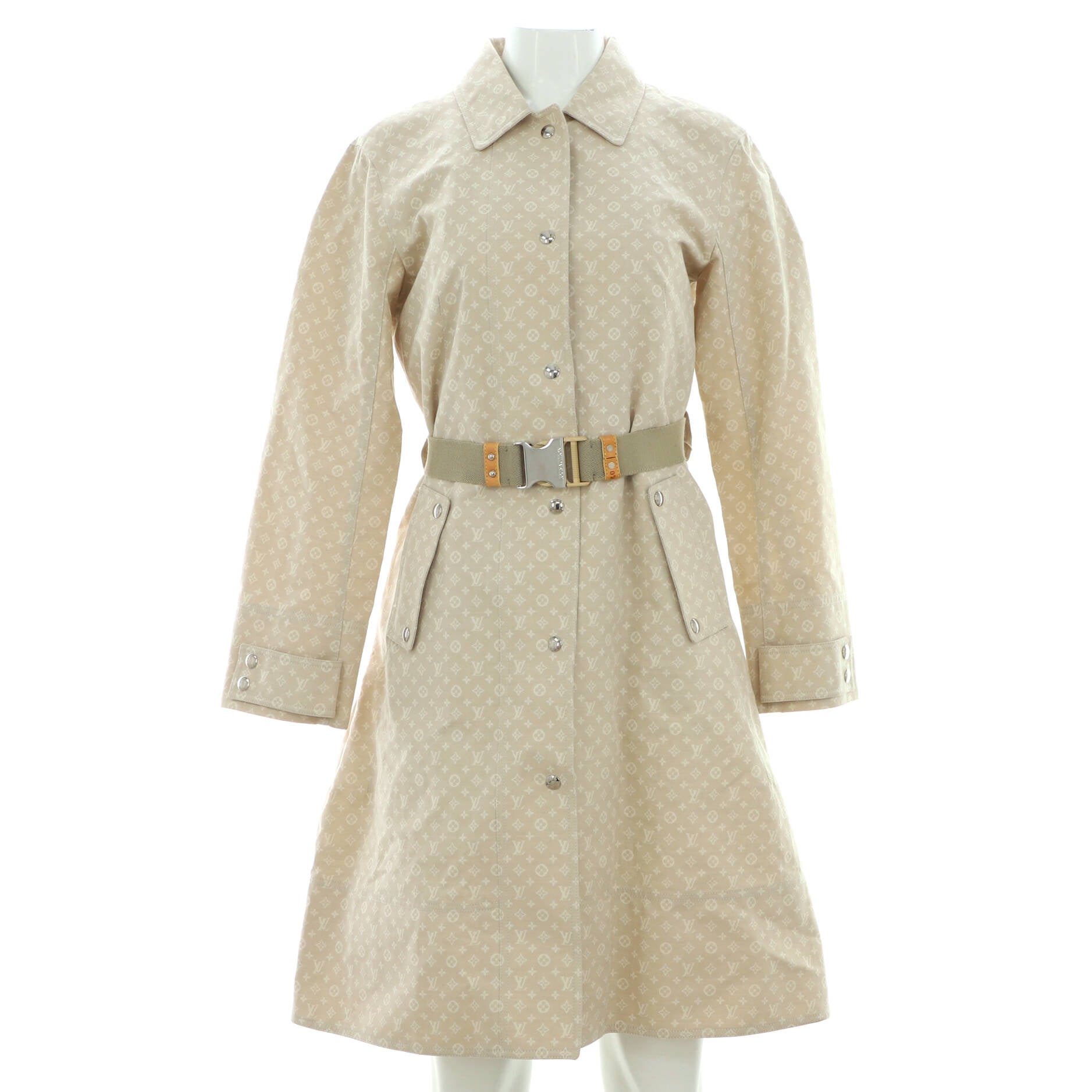 Women's Single Breasted Belted Trench Coat Monogram Cotton